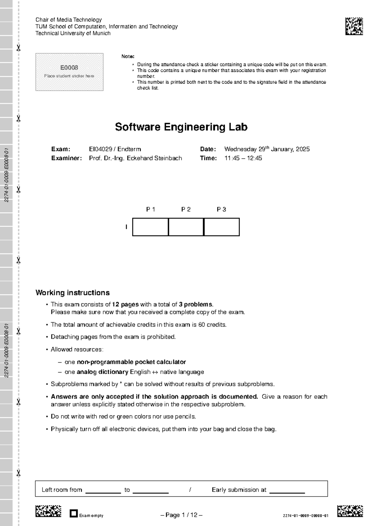 Übung für Klausur EI04029: Software Engineering Lab Exam Guide - Studocu