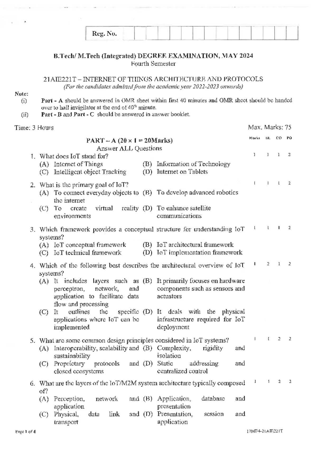 IOT 21AIE221T Previous Exam Paper - Architecture & Protocols - Studocu