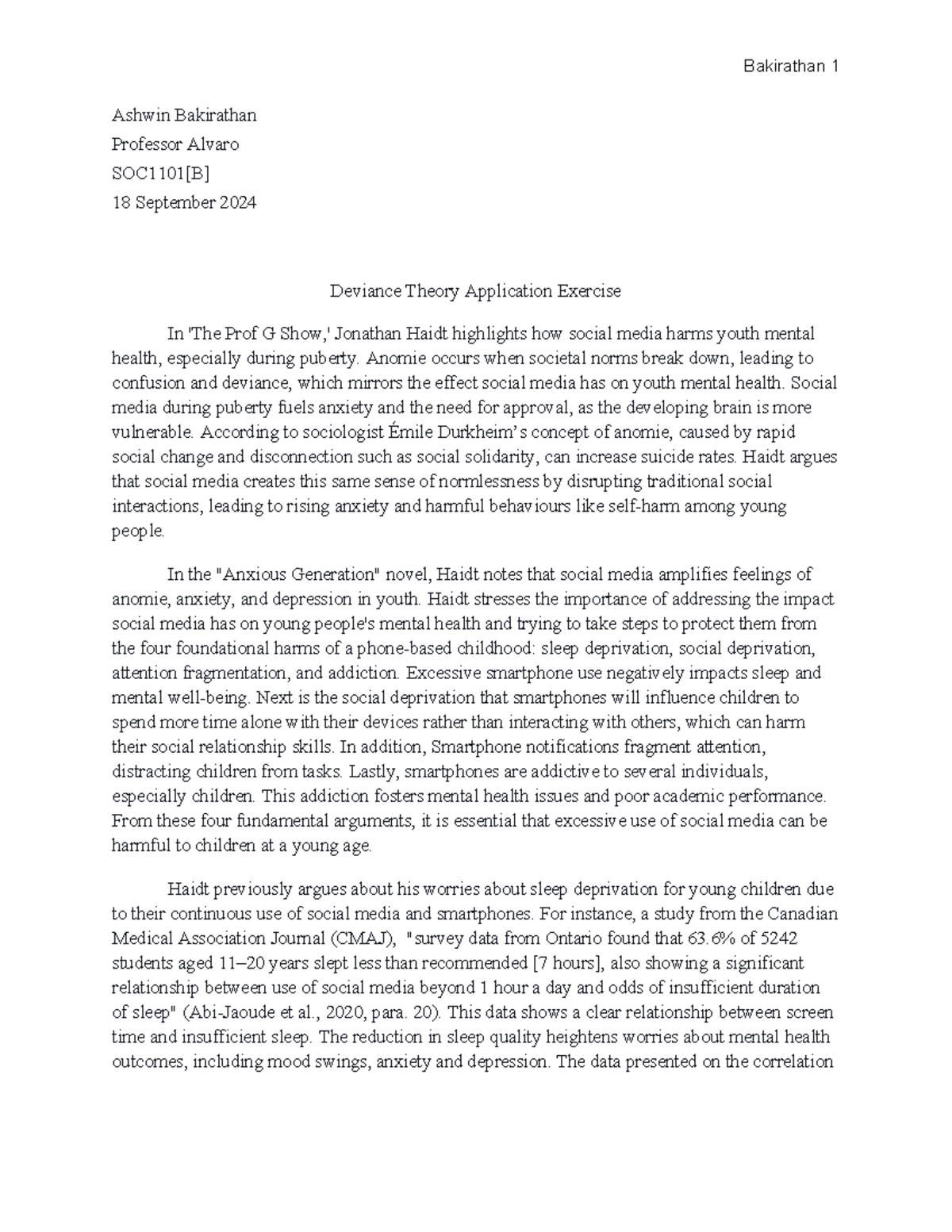 SOC1101[B] Deviance Theory Application: Impact of Social Media on Youth ...