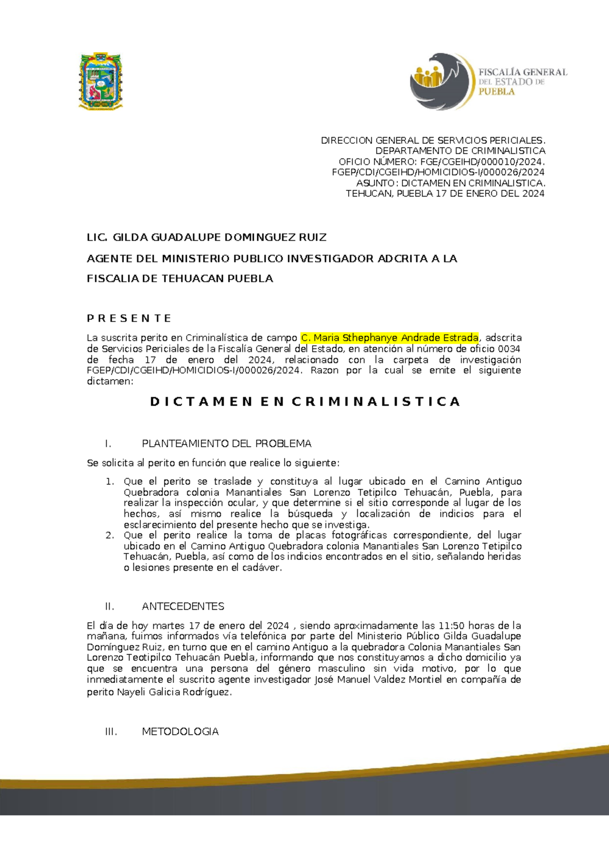 Dic,. criminalistica de campo - LIC. GILDA GUADALUPE DOMINGUEZ RUIZ