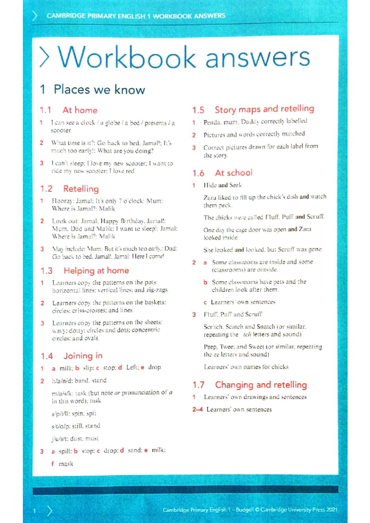 CAMBRIDGE PRIMARY ENGLISH 1 WORKBOOK ANSWERS - Complete Guide - Studocu
