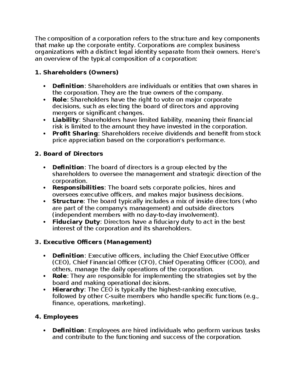 Basics of Corporation Business: Key Components and Structure - Studocu