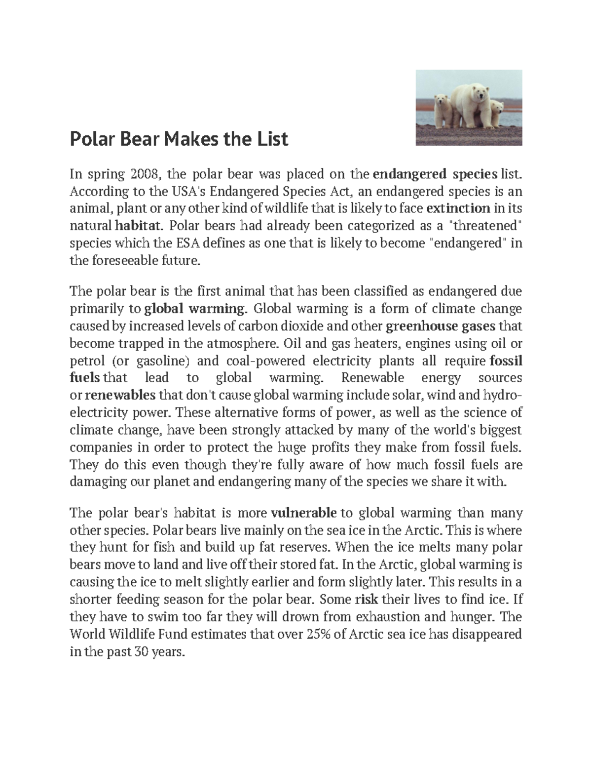 Polar Bear Endangerment: Climate Change Effects on Arctic Ecosystem ...