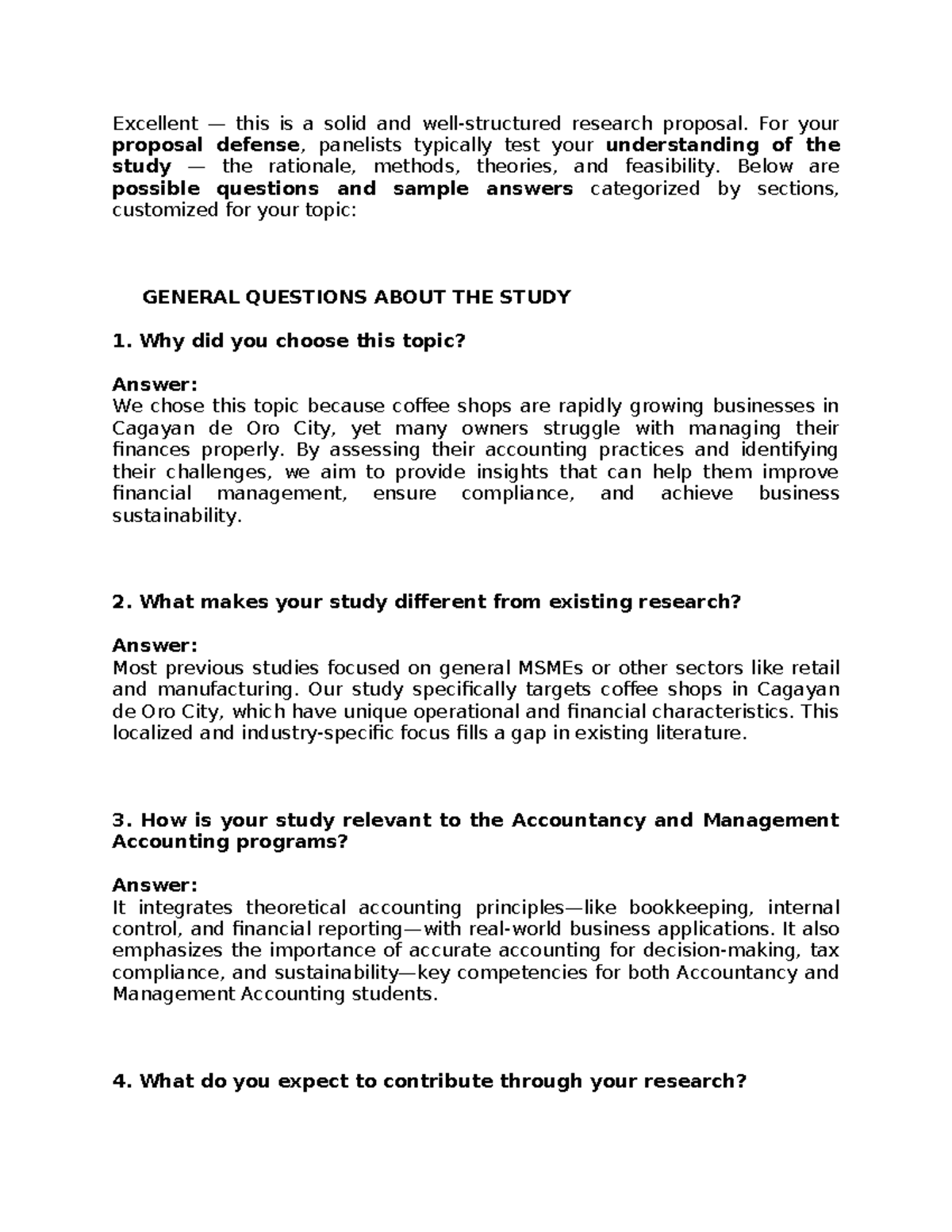 PQ5 - Possible Answers for Research Proposal Defense on Accounting ...