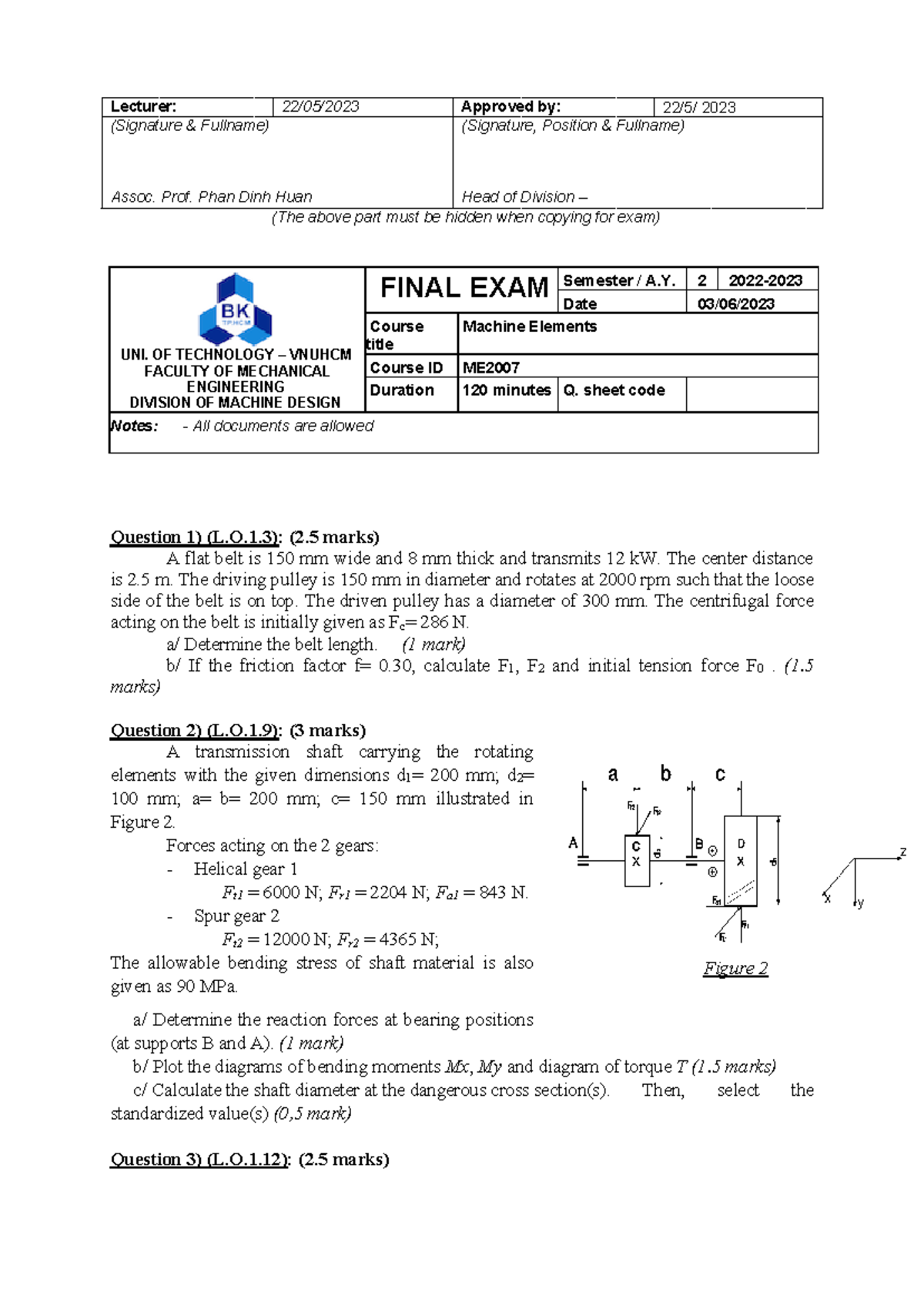 ME2007 Final Exam Notes: Machine Elements Analysis and Calculations ...