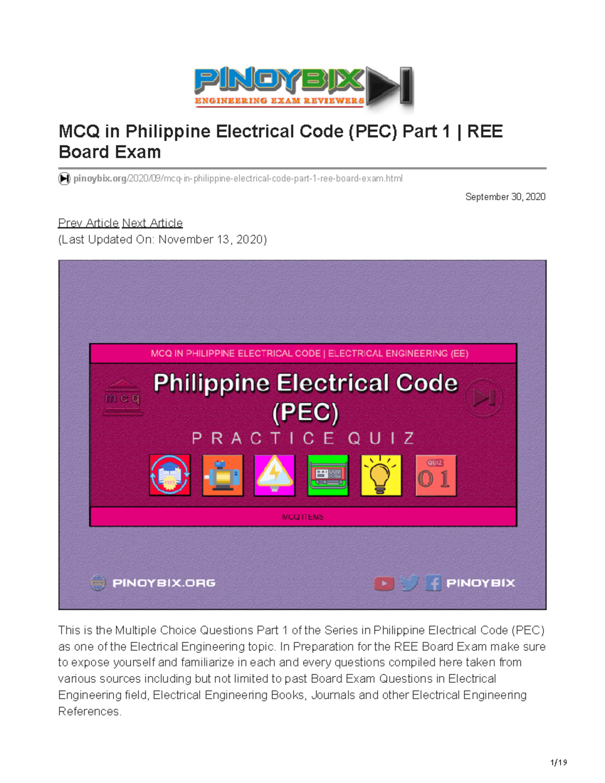 Pinoybix.org-MCQ in Philippine Electrical Code PEC Part 1 REE Board ...