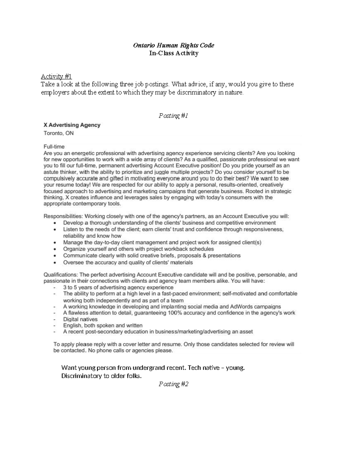 Ontario Human Rights Code Activity: Job Posting Discrimination Analysis ...