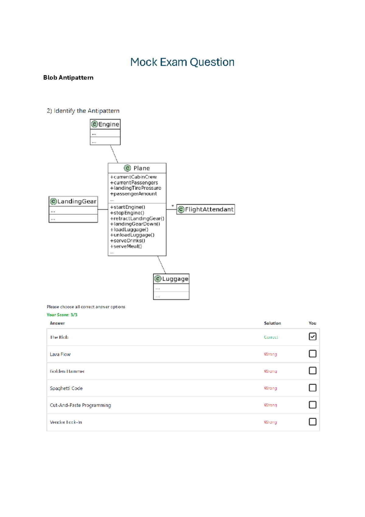 Mock Exam Question Blob Antipattern - Patterns in SE - Studocu