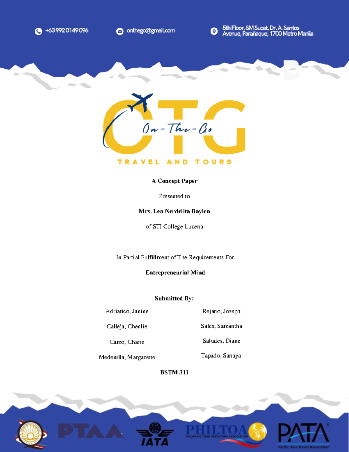 BSTM 311: Concept Paper on On-the-Go Tours Travel Agency - Studocu
