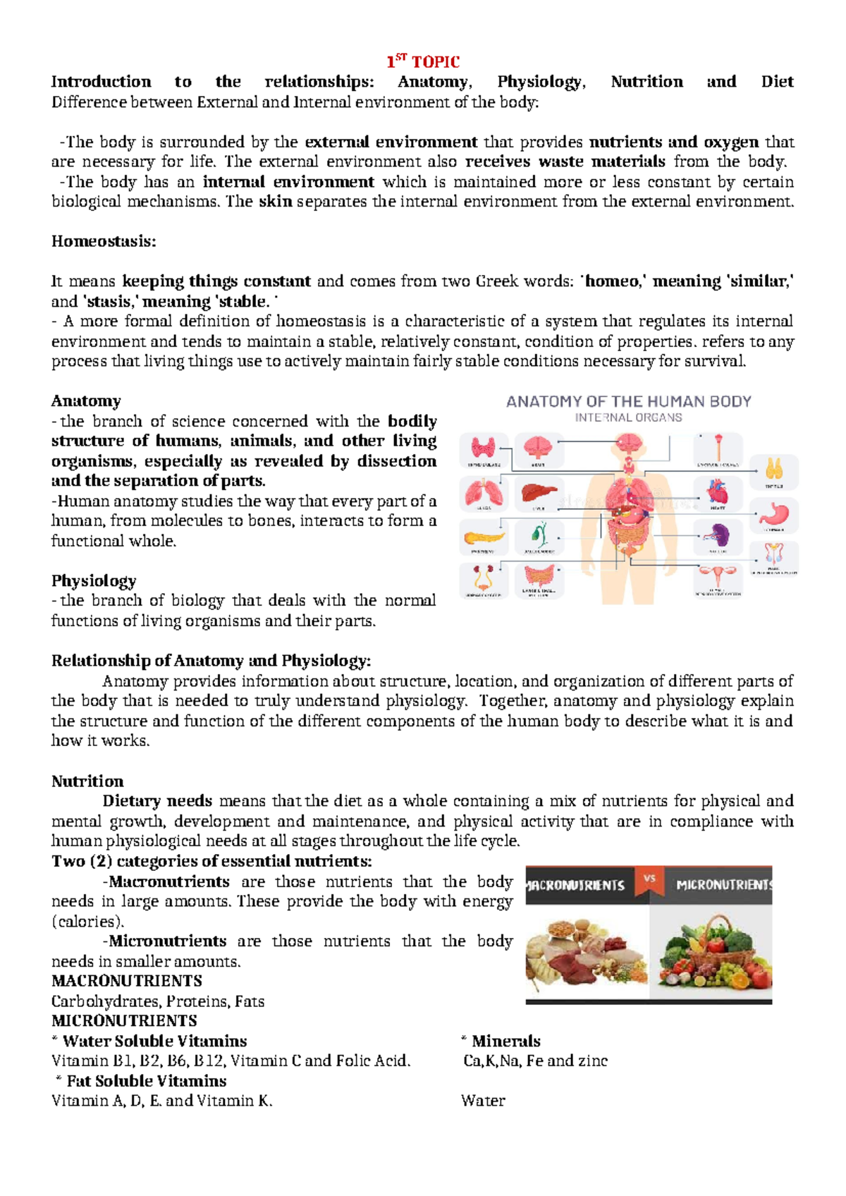 Bio-notes 2A - Anatomy & Physiology Overview - Studocu