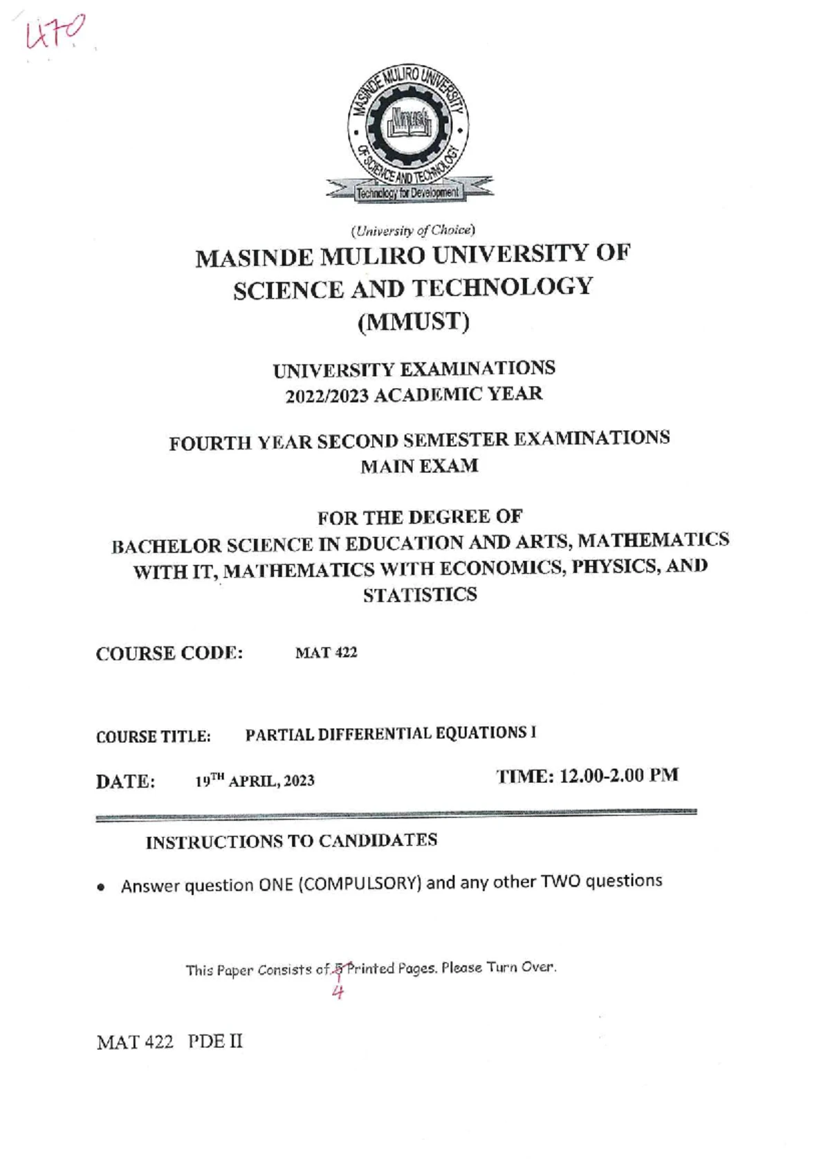 MAT 421 PDE II - Final Exam Questions and Solutions - Studocu