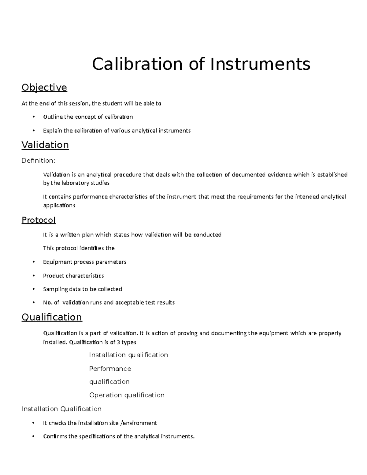 Chapter 1: Instrument Calibration Techniques and Protocols - Studocu