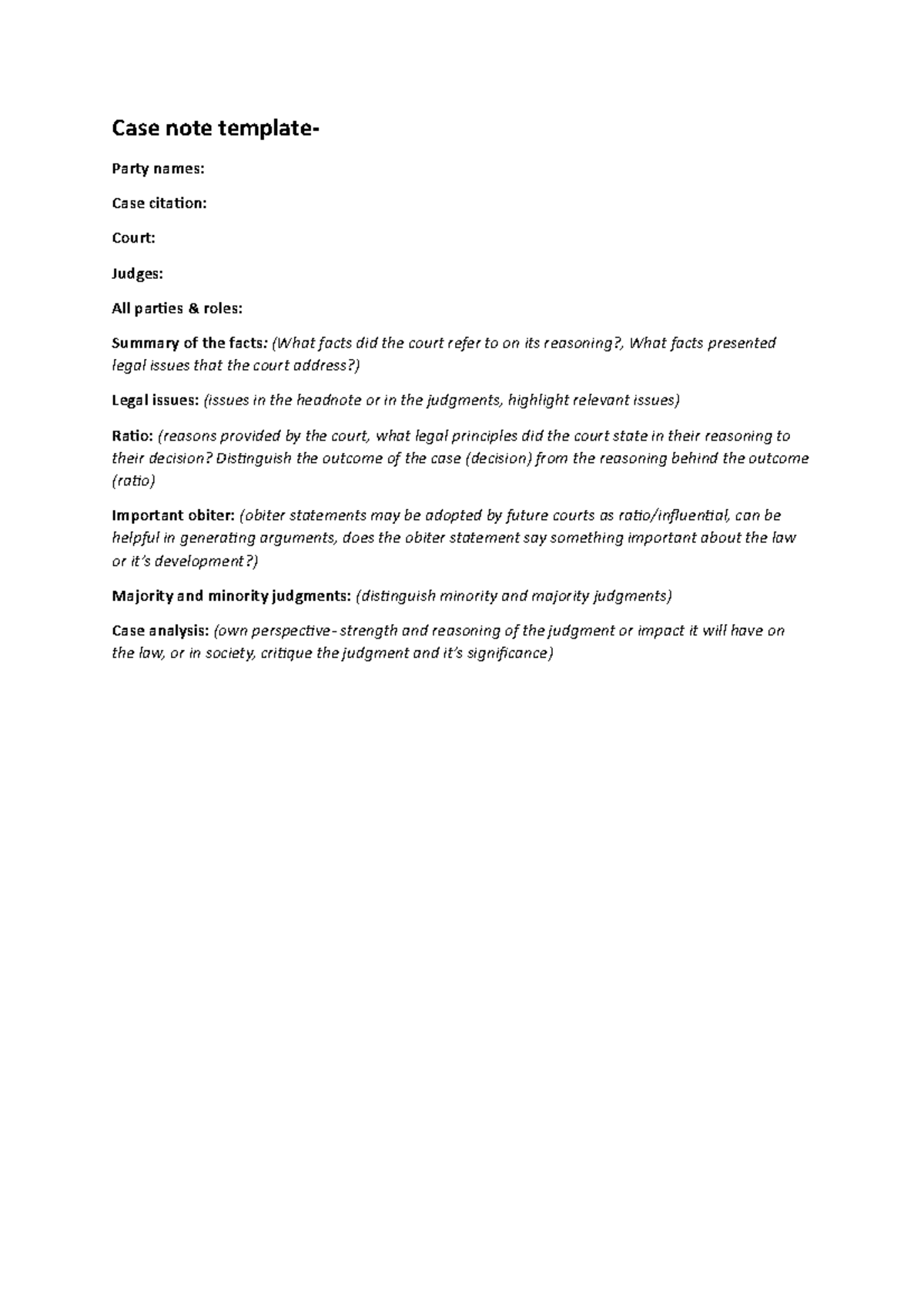 Case note template - 11066 - CQU - Studocu