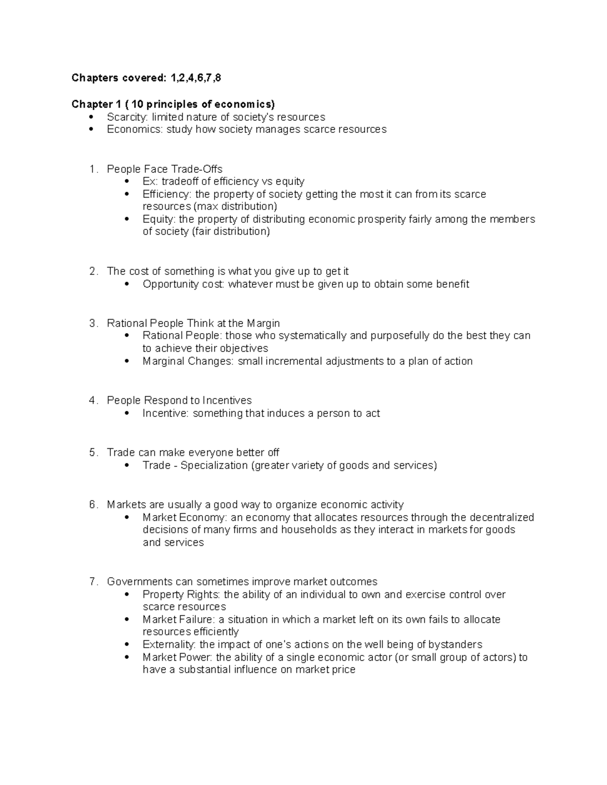 ECO1102 Midterm 1 Notes - Chapters covered: 1,2,4,6,7, Chapter 1 ( 10 ...