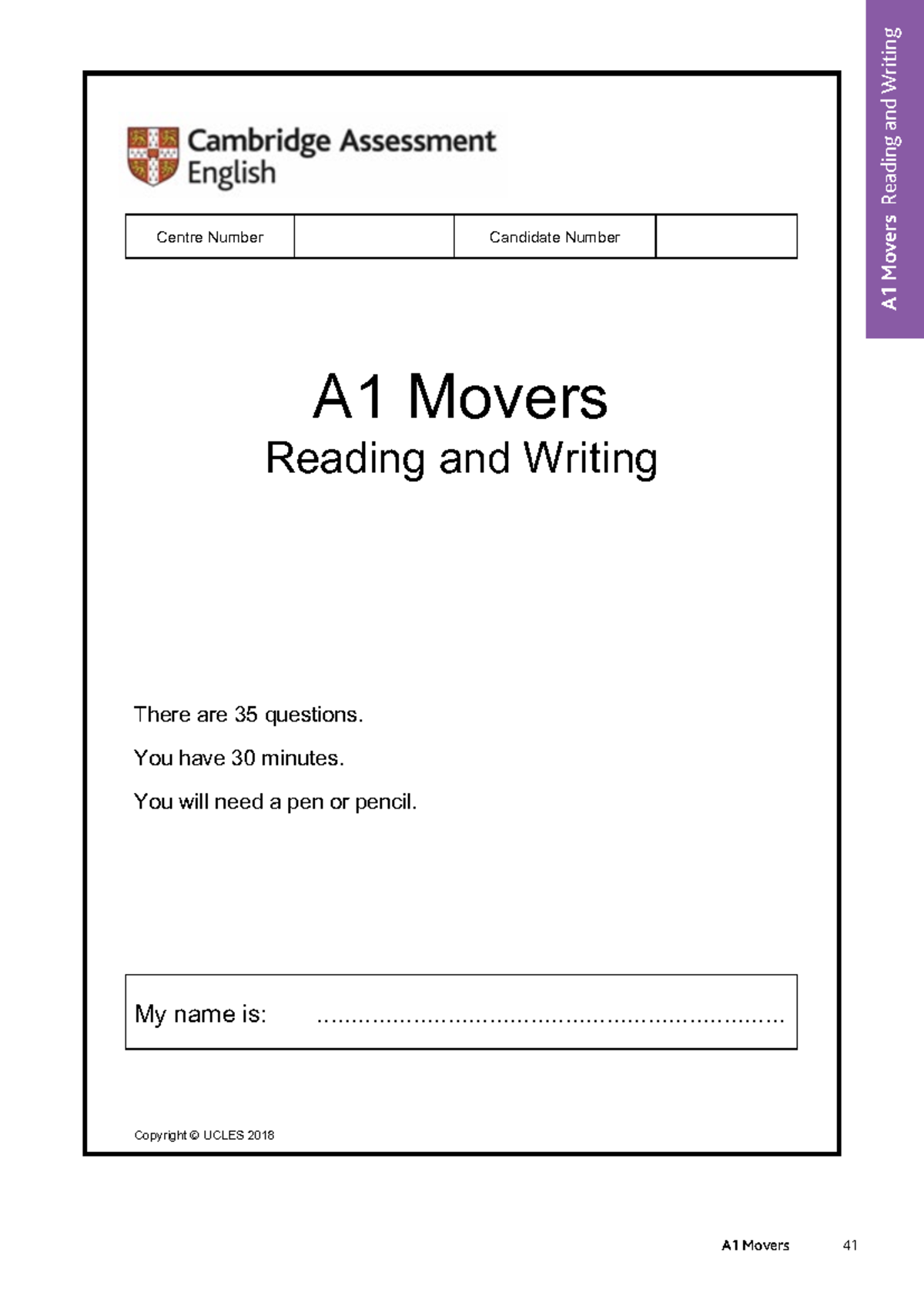 A1 Movers Reading & Writing Test 1 - Practice Document - Studocu