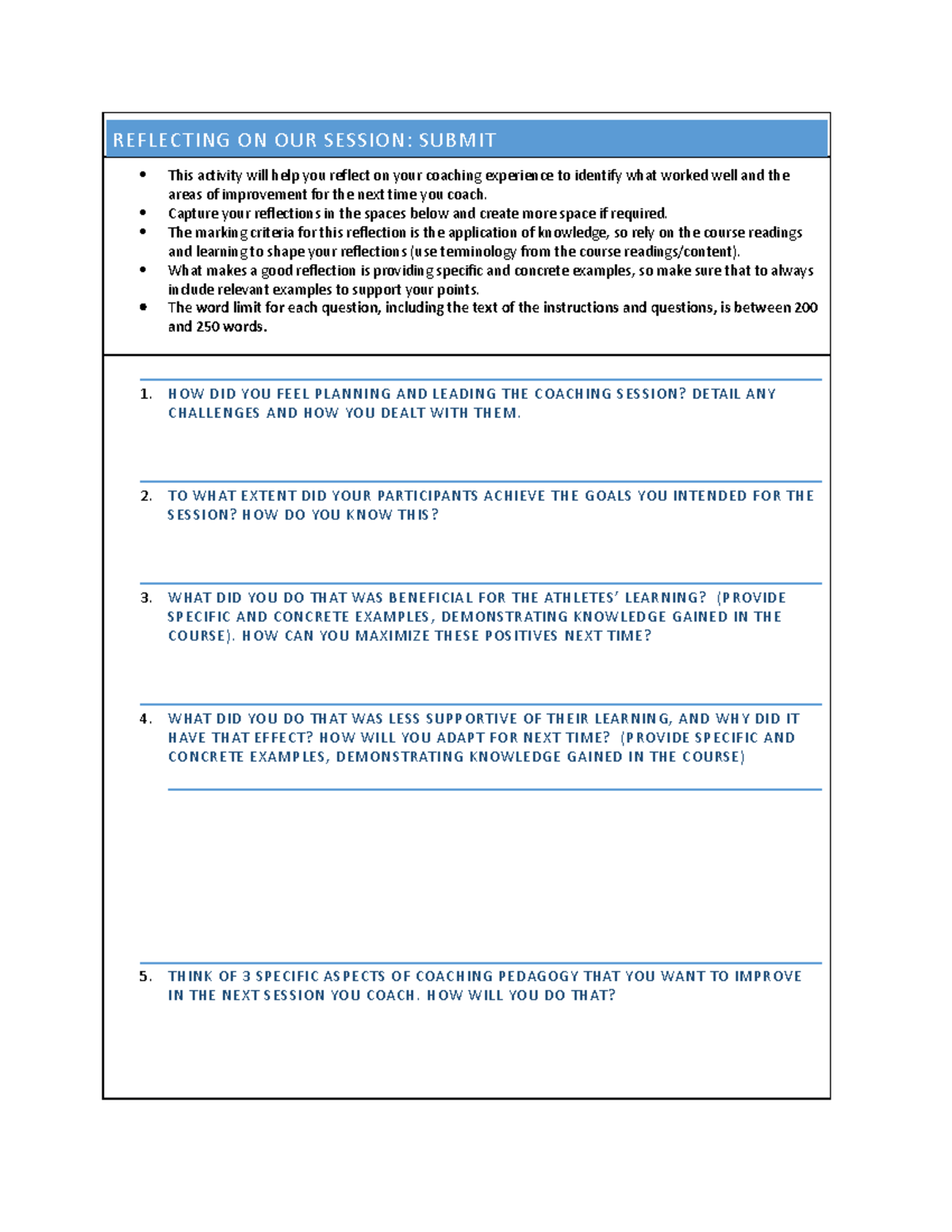 Coaching Individual Reflection - REFLECTING ON OUR SESSION: SUBMIT This ...