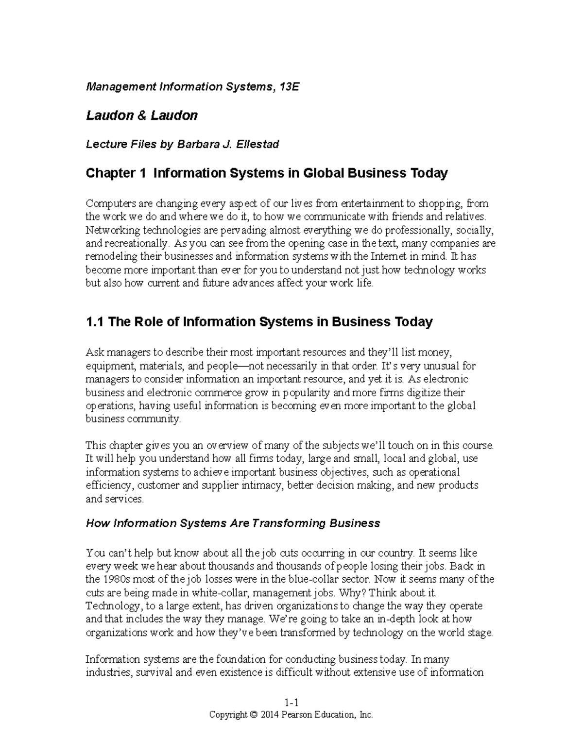 MIS 13E: Chapter 1 - Information Systems in Global Business Today - Studocu