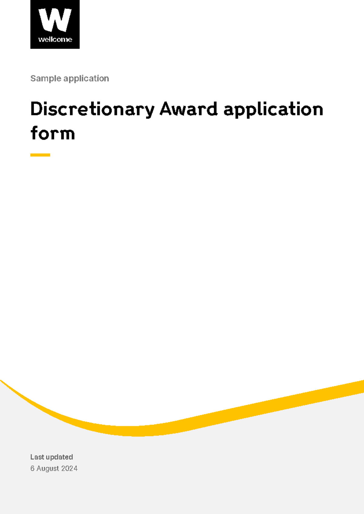 Wellcome Application Sample Form: Discretionary Award Guide - Studocu