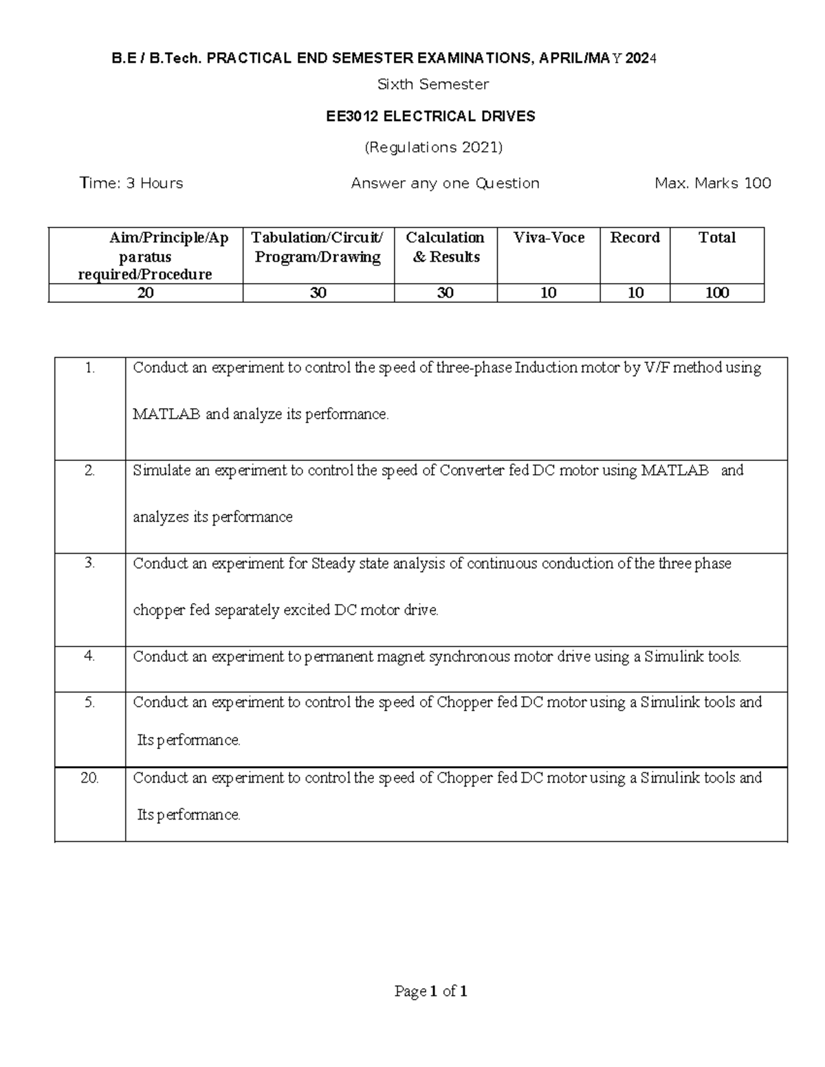 EE3012 Electrical Drives Practical Exam Notes - Sem 6, 2024 - Studocu