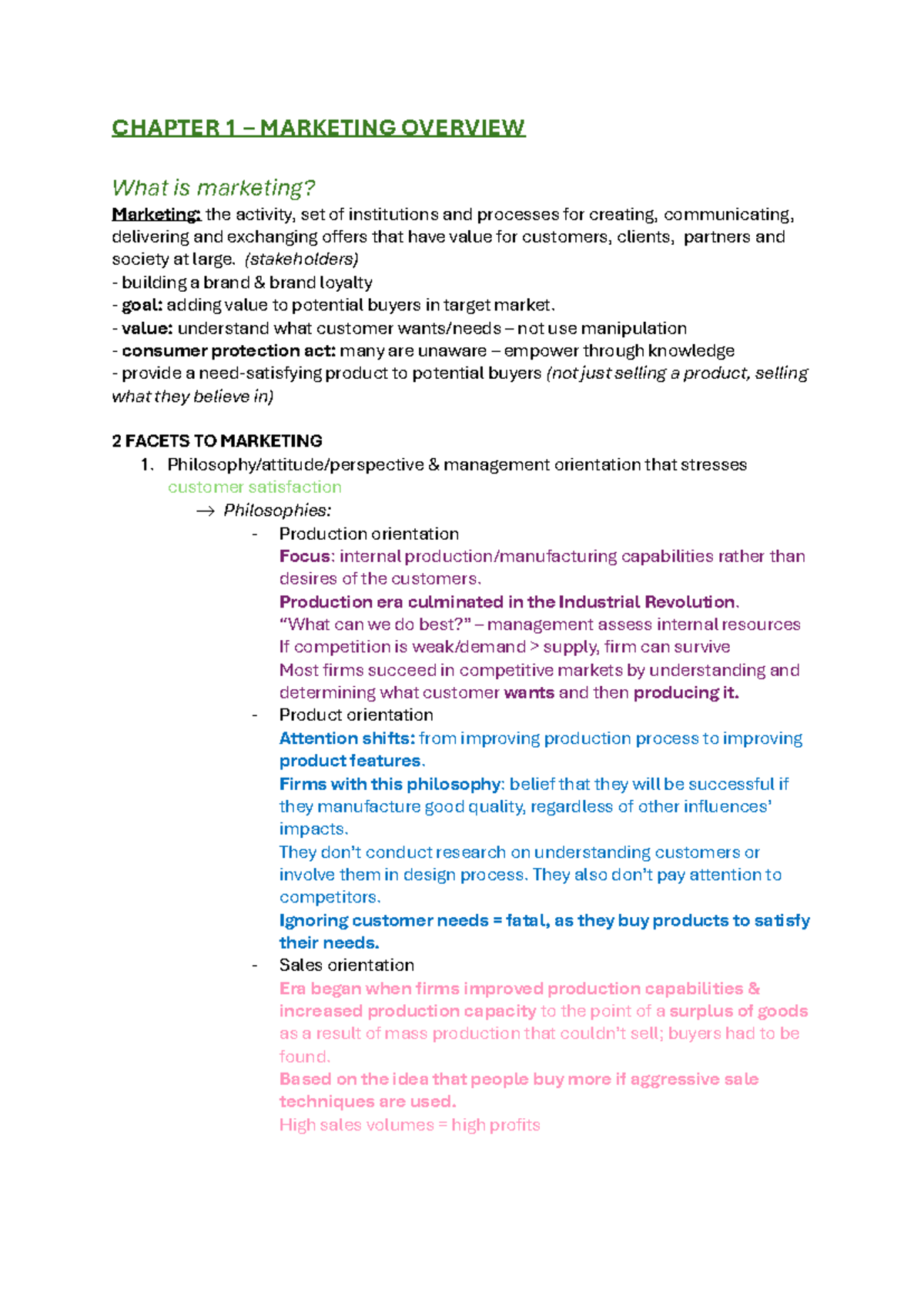 CH1 - Notes for marketing management 214 - CHAPTER 1 – MARKETING ...