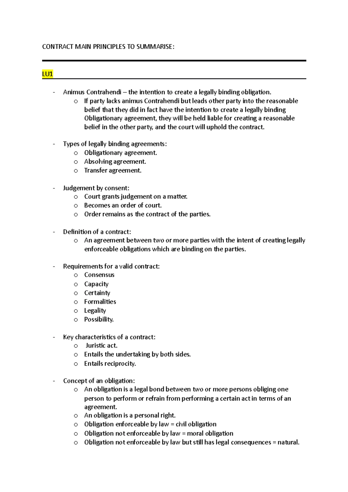 LACO - LU1 Theme 1 - Lecture Notes - LAW OF CONTRACT NOTES: Learning ...