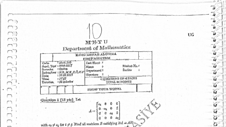 Math 260 BASIC LINEAR ALGEBRA FIRST MIDTERM QUESTIONS - Studocu