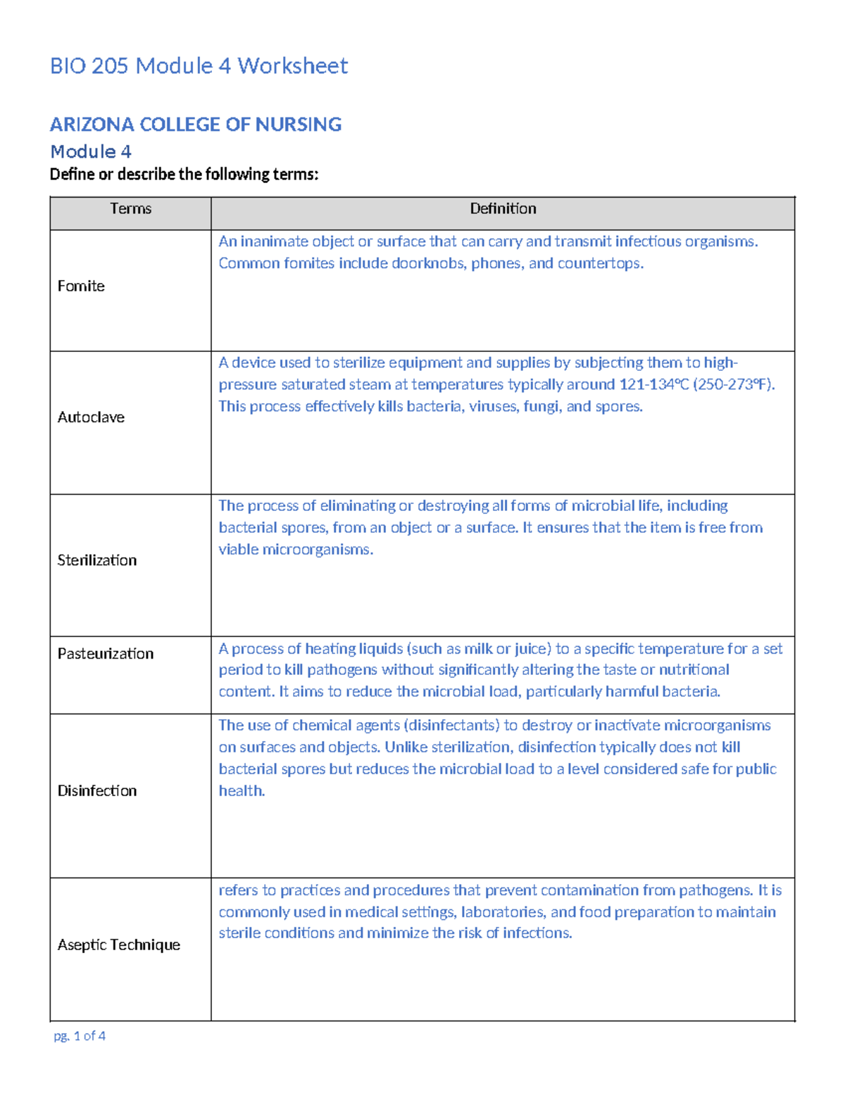 Bio 205 Module 4 Definitions And Concepts In Microbial Control Studocu
