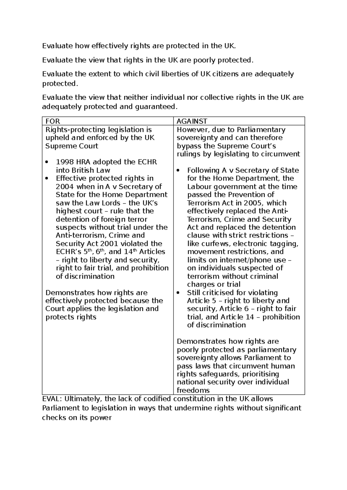 Politics Rights Plan: Evaluating the Protection of Rights in the UK ...