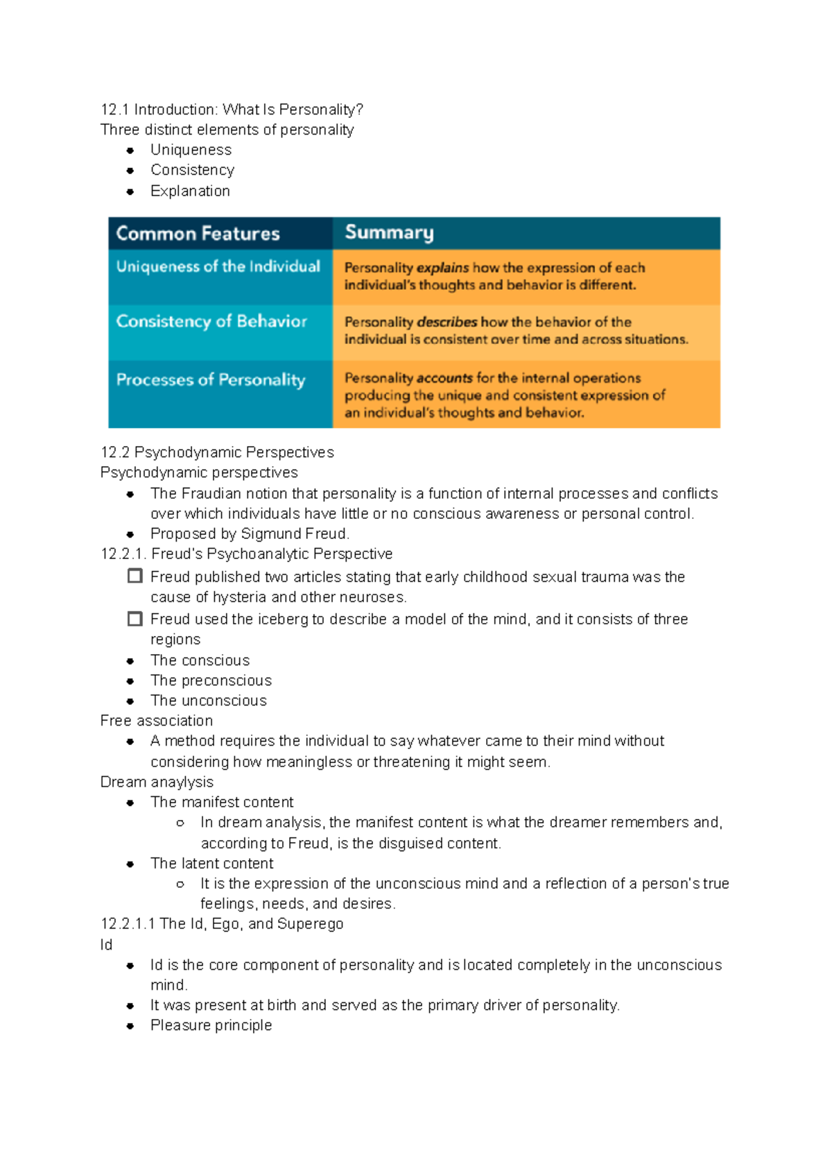 PSYA02 Chapter 12: Comprehensive Overview of Personality Theories - Studocu