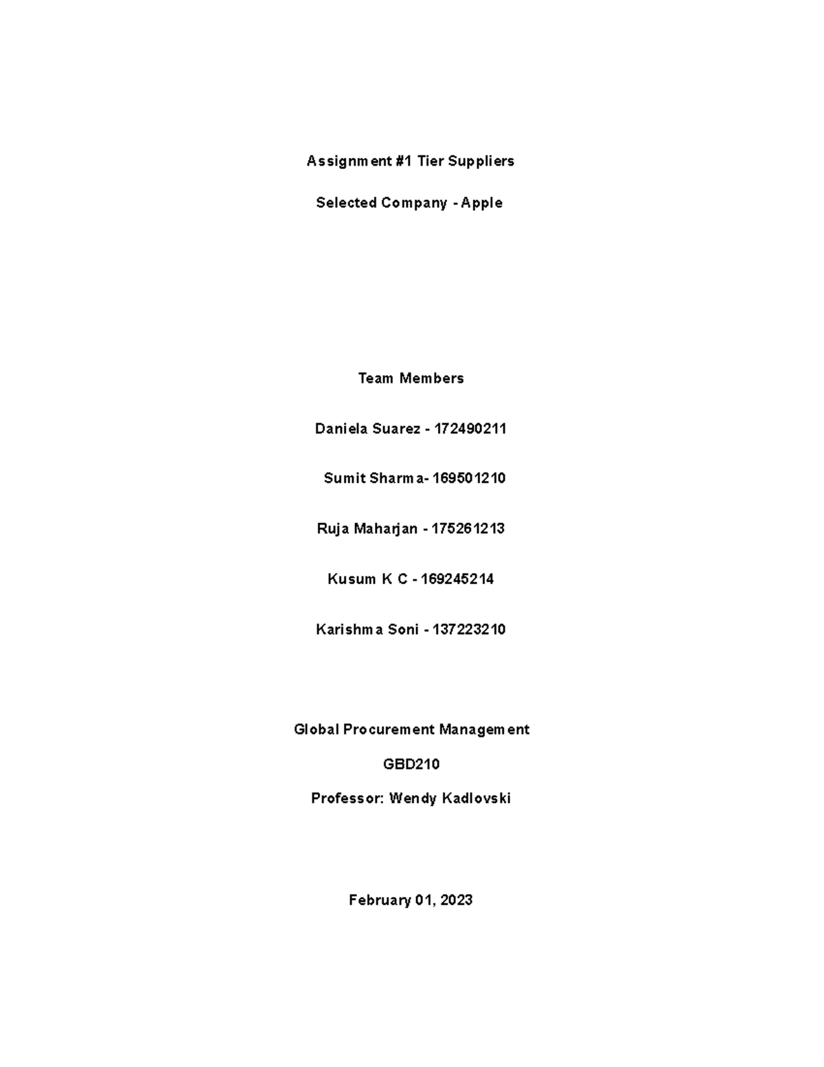 Assignment #1 Tier Suppliers - Assignment #1 Tier Suppliers Selected ...