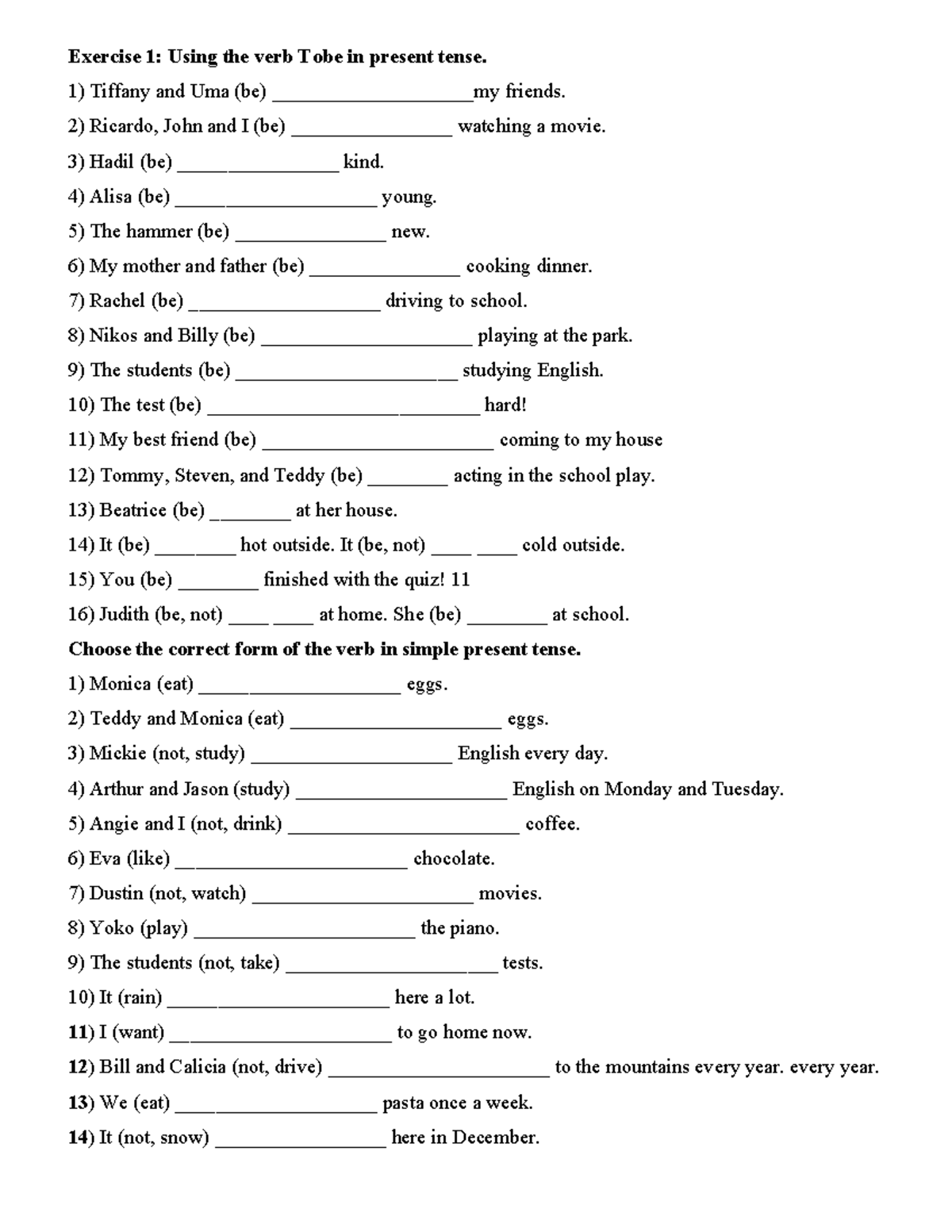 Exercise 1: Present Tense Verb Usage in English Grammar - Studocu