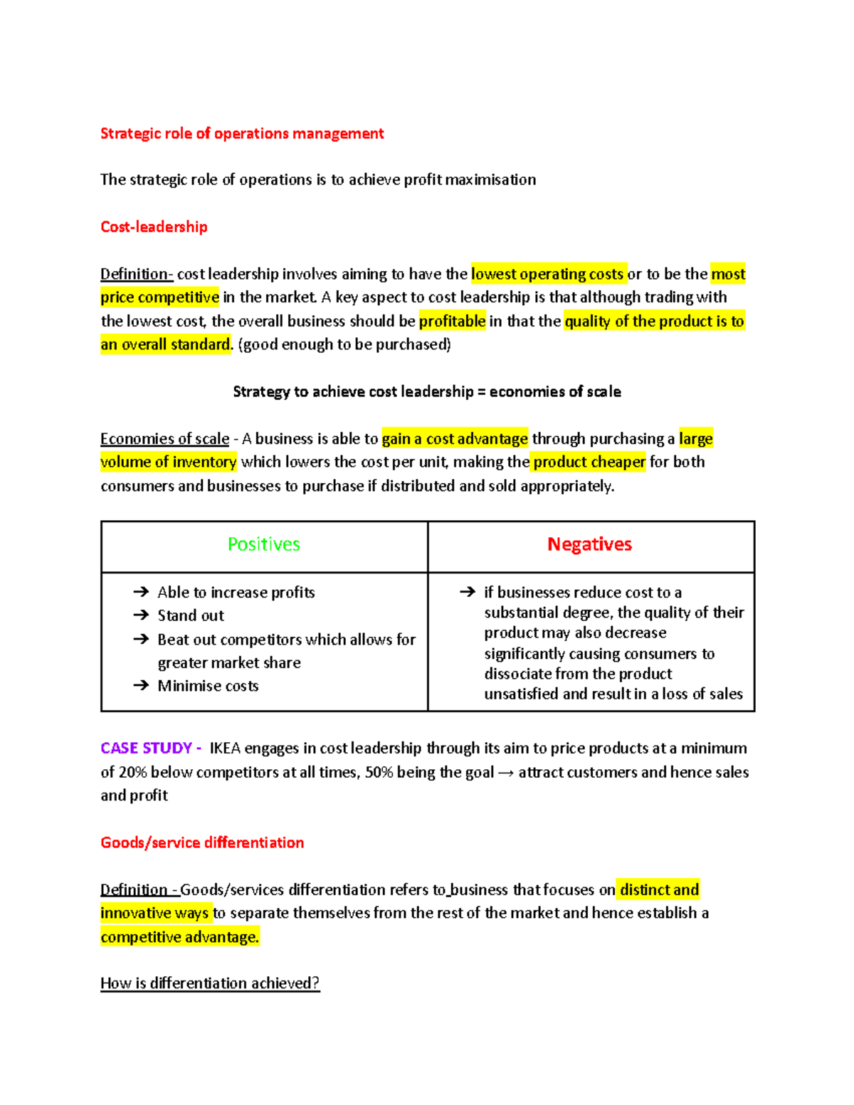 Strategic Role of Operations Management in Business - HHBBH - Studocu