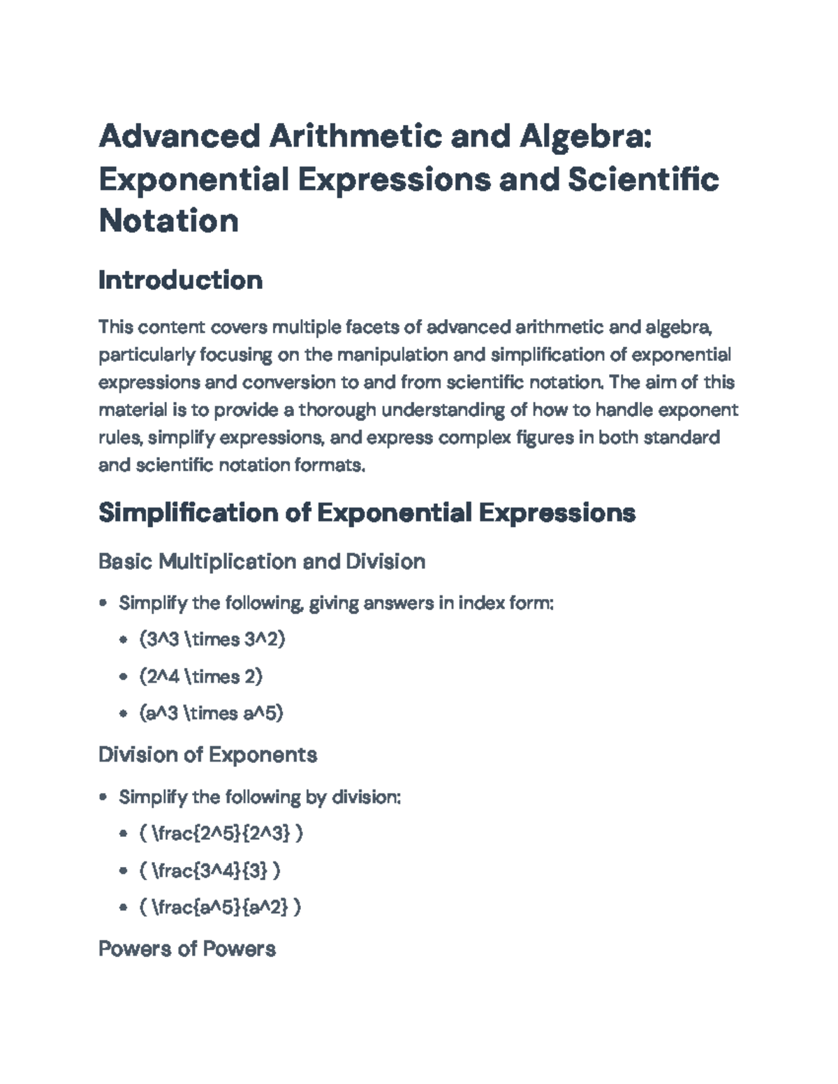 Advanced Algebra: Simplifying Exponential Expressions & Sci Notation ...