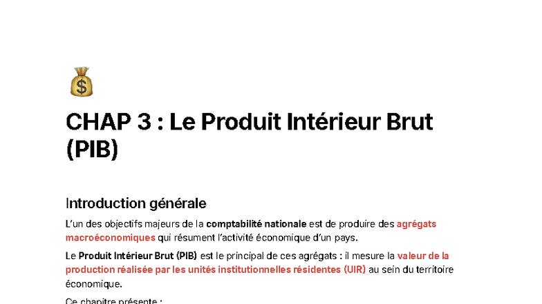 CHAP 3 : Le Produit Intérieur Brut (PIB) - Analyse et Approches - Studocu