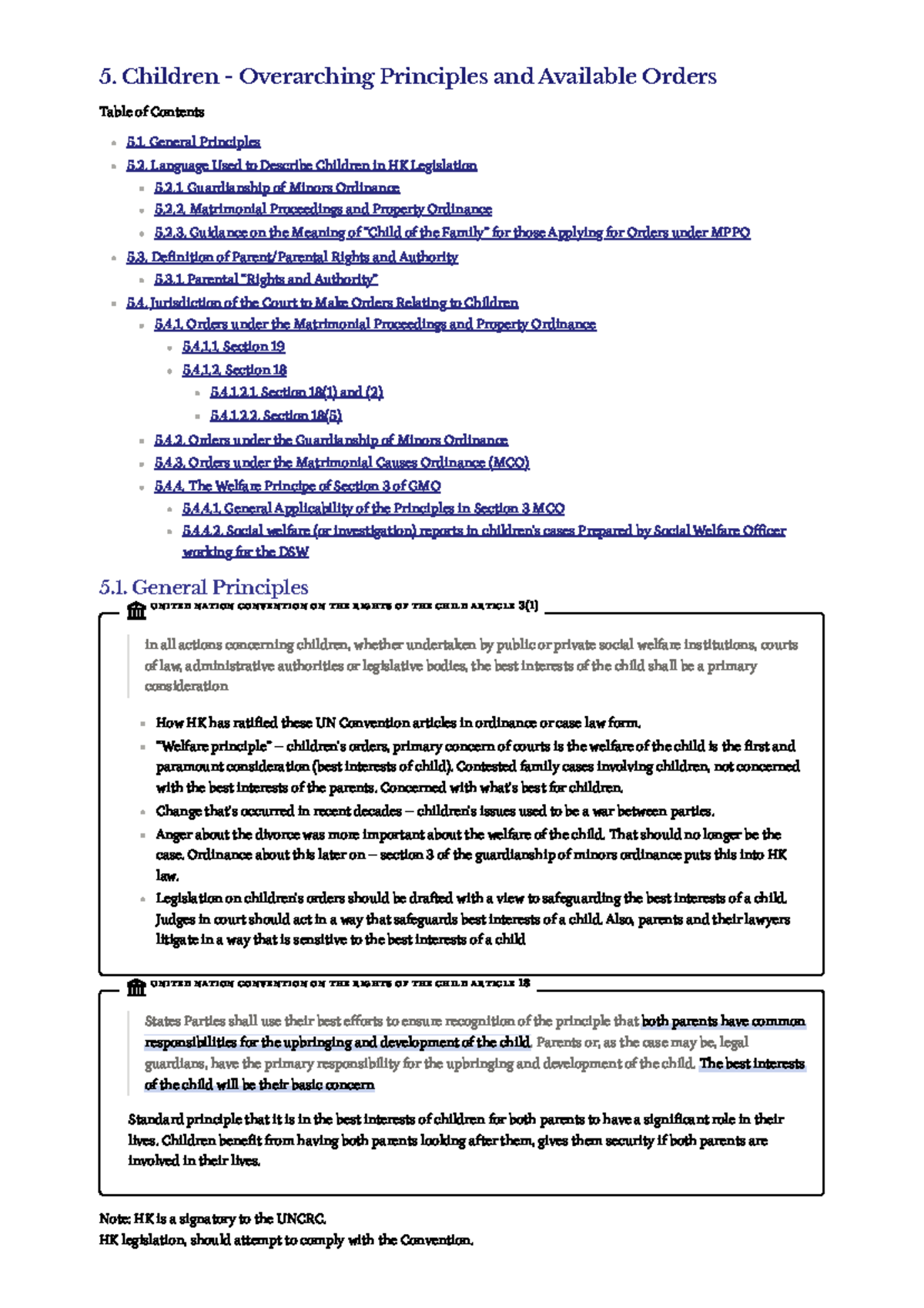 5. Children: Overarching Principles & Orders under HK Law - Studocu