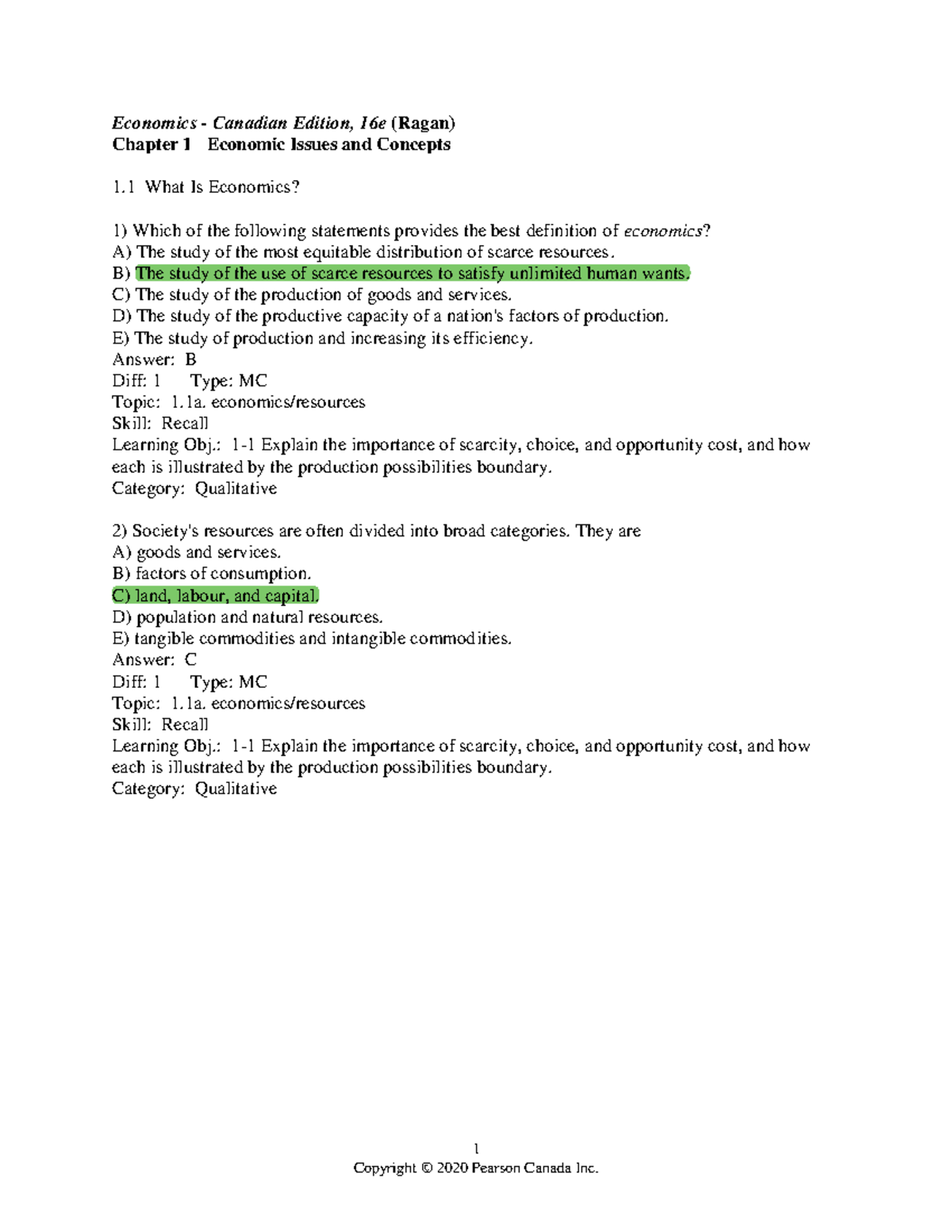 C1 ECON 201 - Chapter 1: Economic Issues & Concepts Practice Exam - Studocu