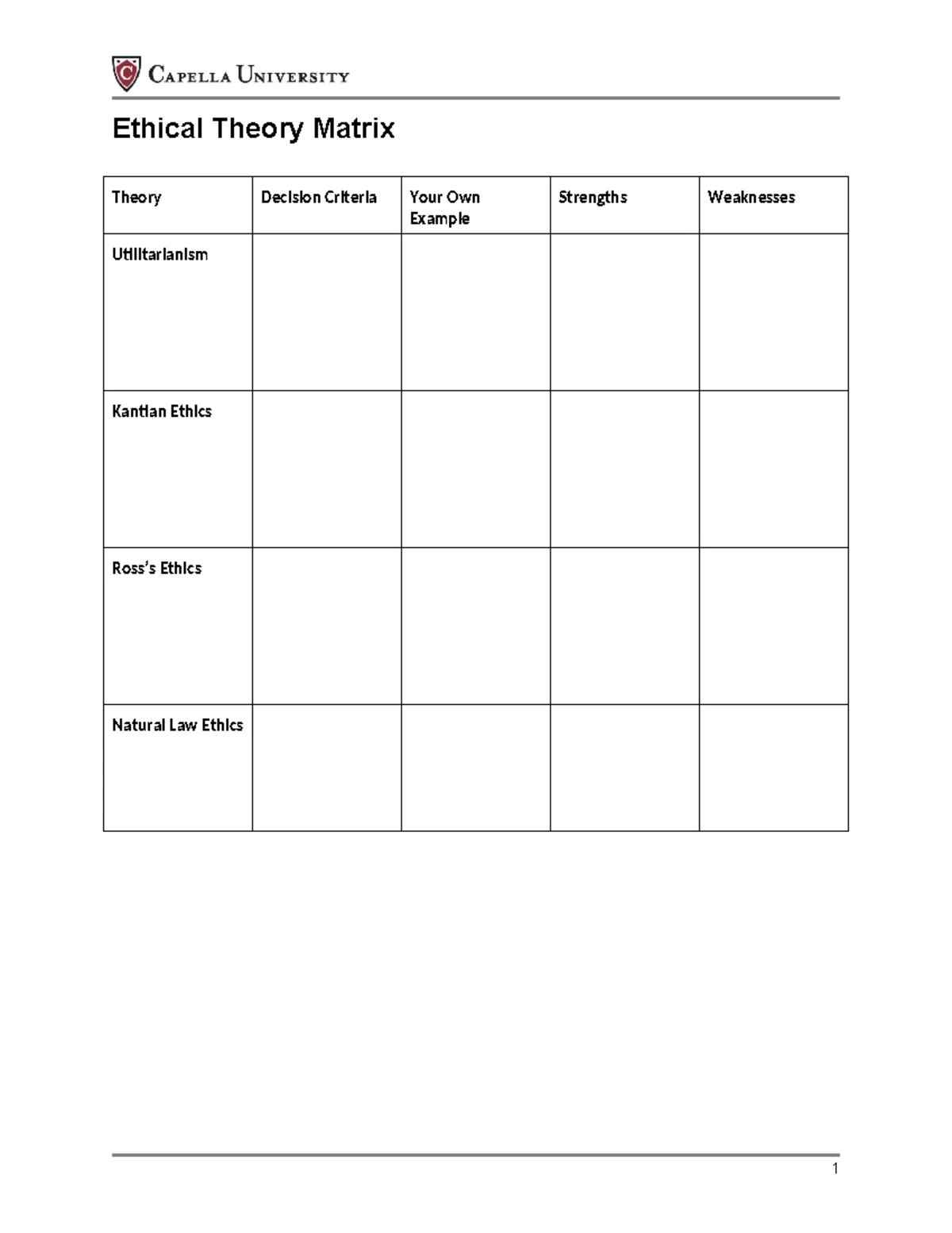 FPX3200 Ethical Theory Matrix: Utilitarianism, Kantian Ethics & More ...