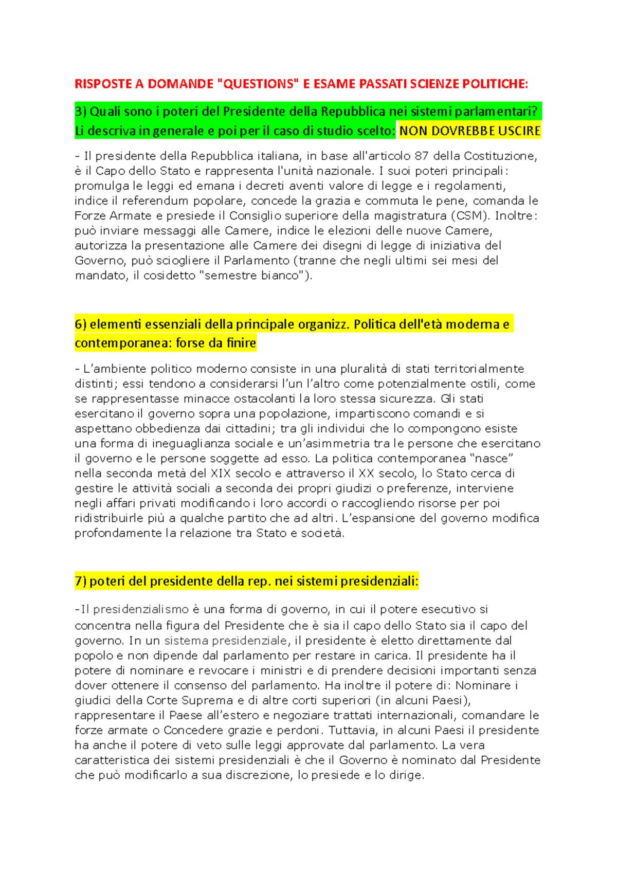Domande e risposte esame scienze politiche - RISPOSTE A DOMANDE ...