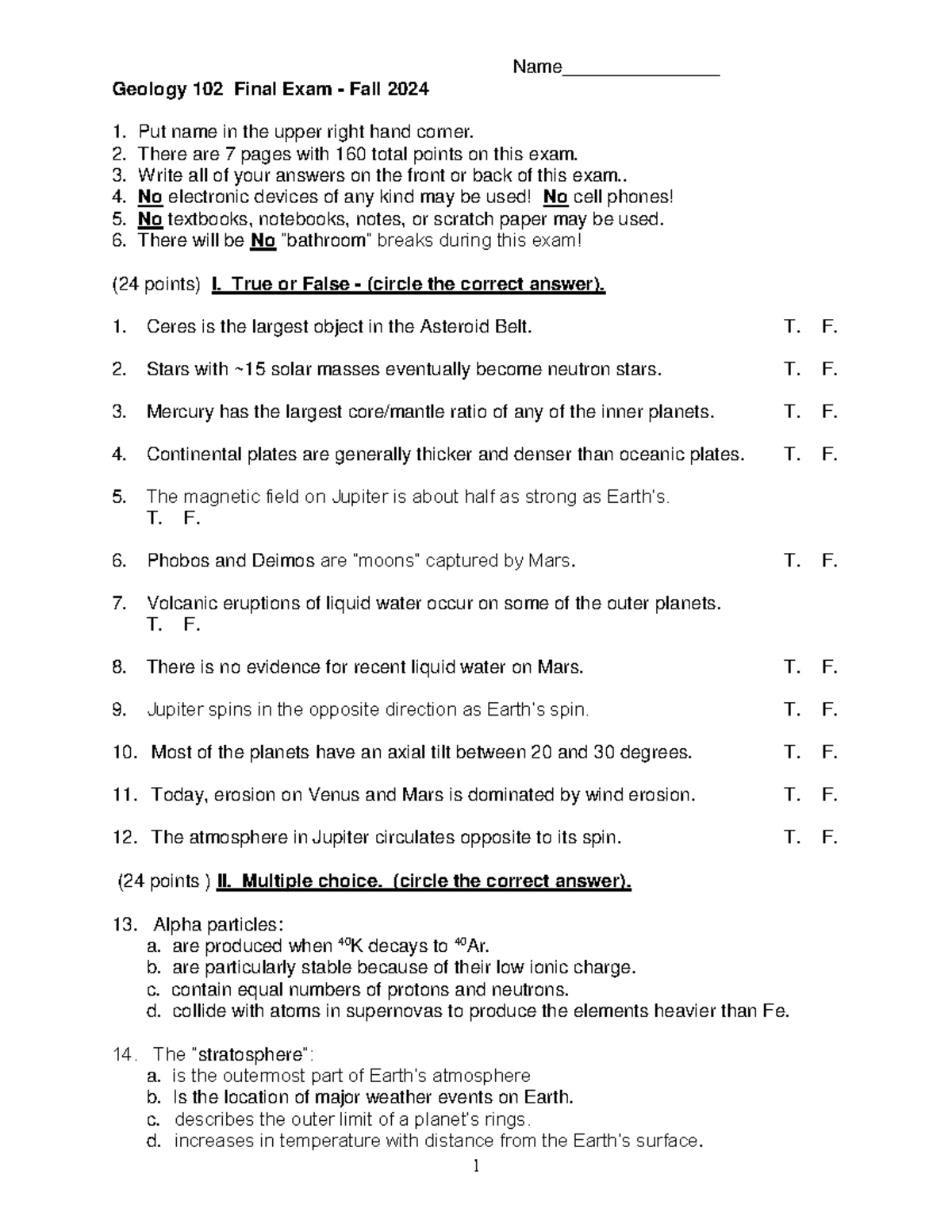Geology 102 Final Exam - Fall 2024 - Studocu
