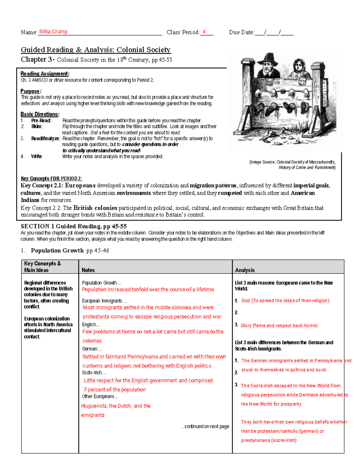 Sitka Crump 4 Class Due: Guided Reading Analysis of Colonial Society Ch. 3 - Studocu