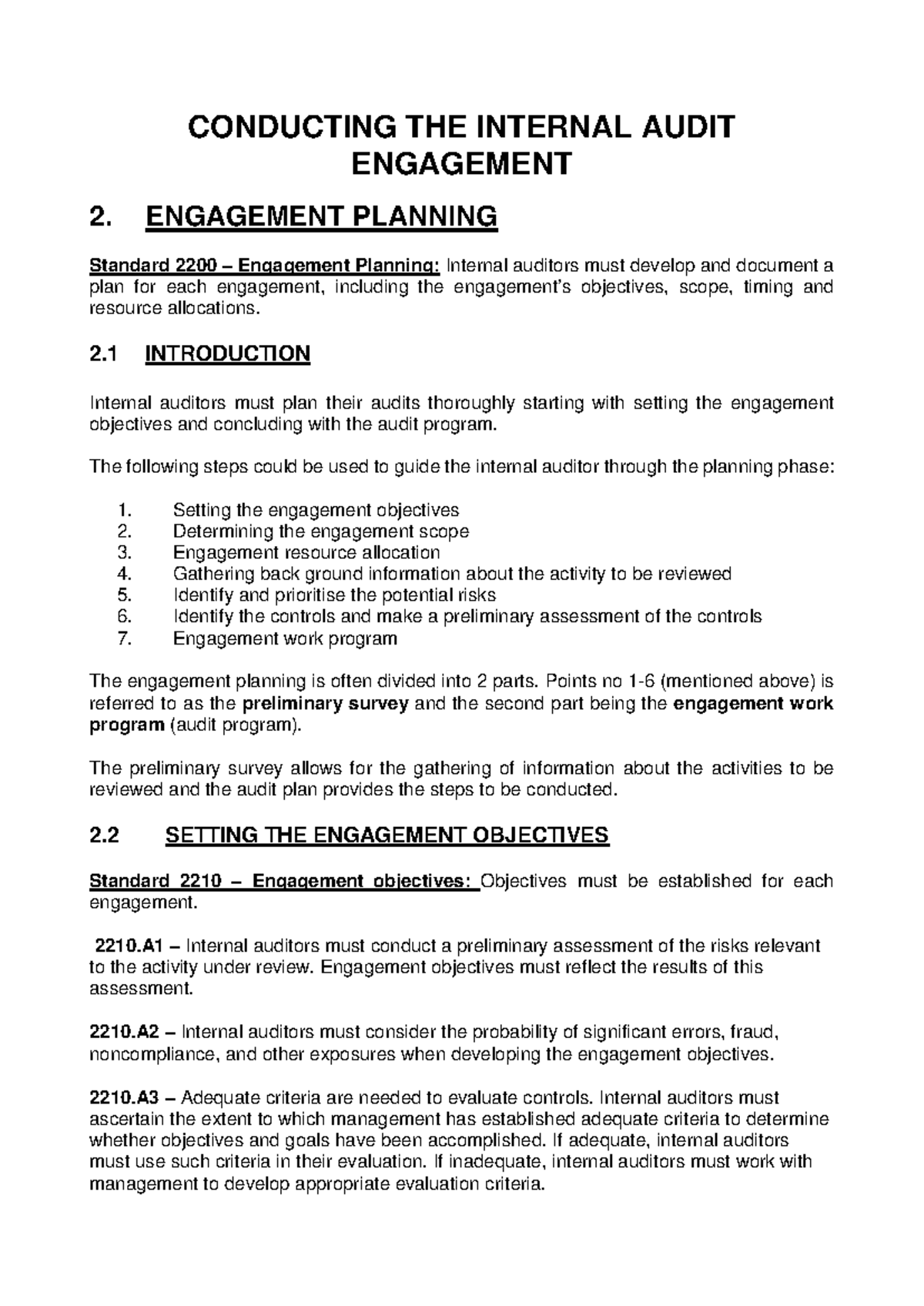Visual Reference: Internal Audit Engagement Planning Key Steps Objectives Part 2