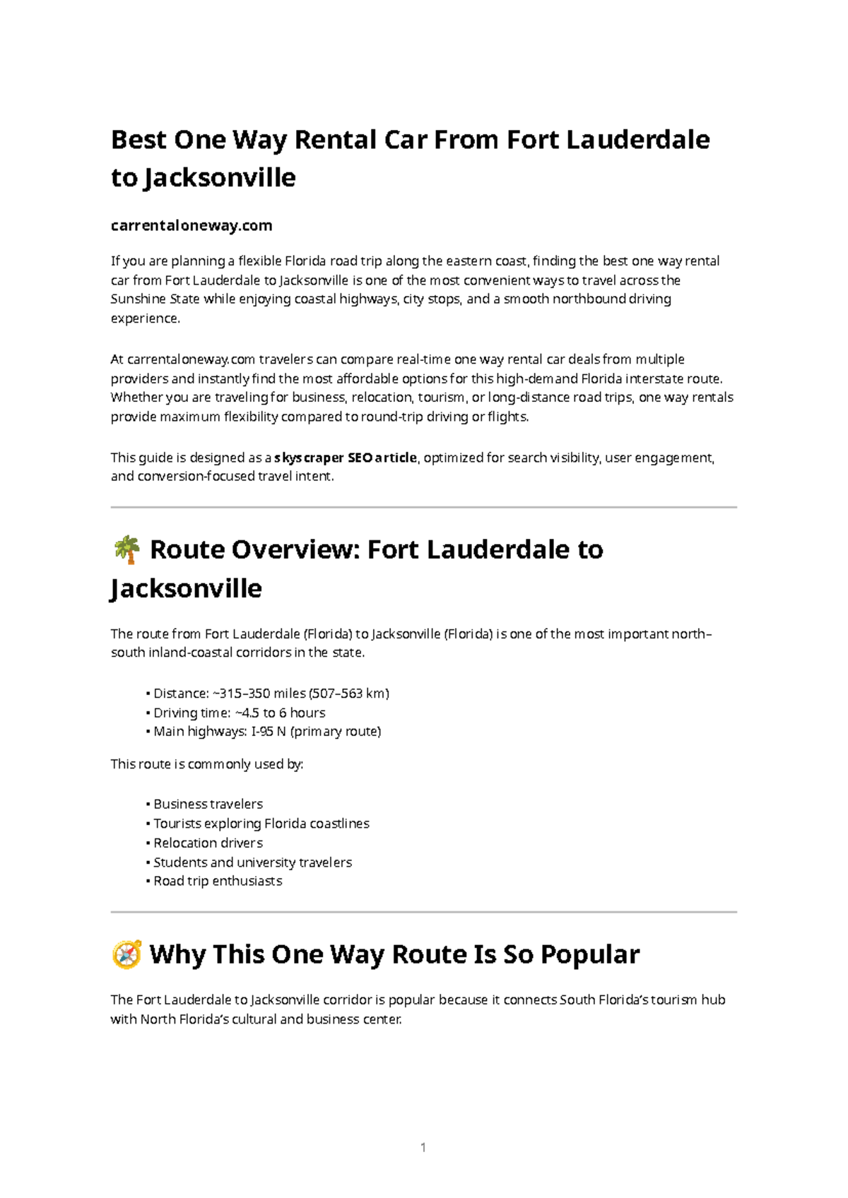 Best One Way Car Rentals: Fort Lauderdale to Jacksonville - Studocu
