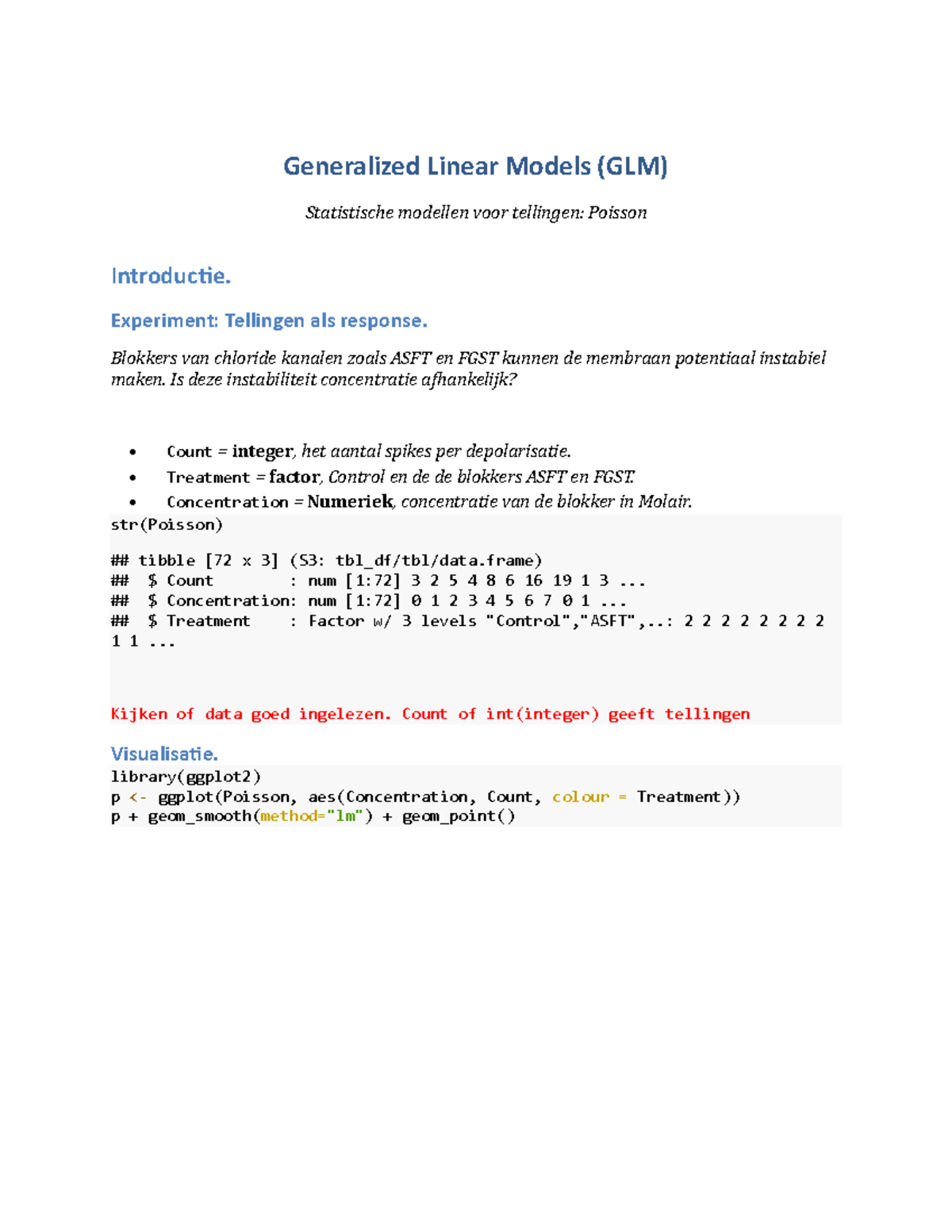 College Statistische Modellen: Poisson GLM Analyse voor Statistiek2 ...