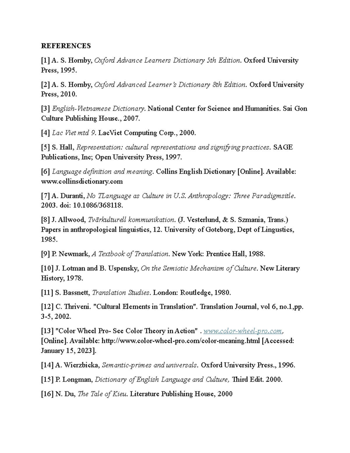 References for Mini-Research: A Comprehensive List - Studocu