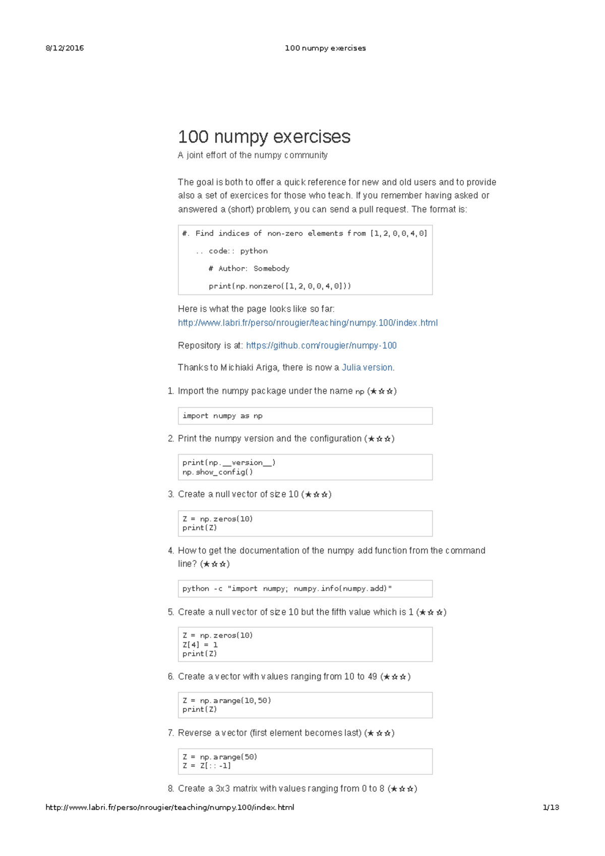 100 Numpyexercises - Study material course - - Studocu