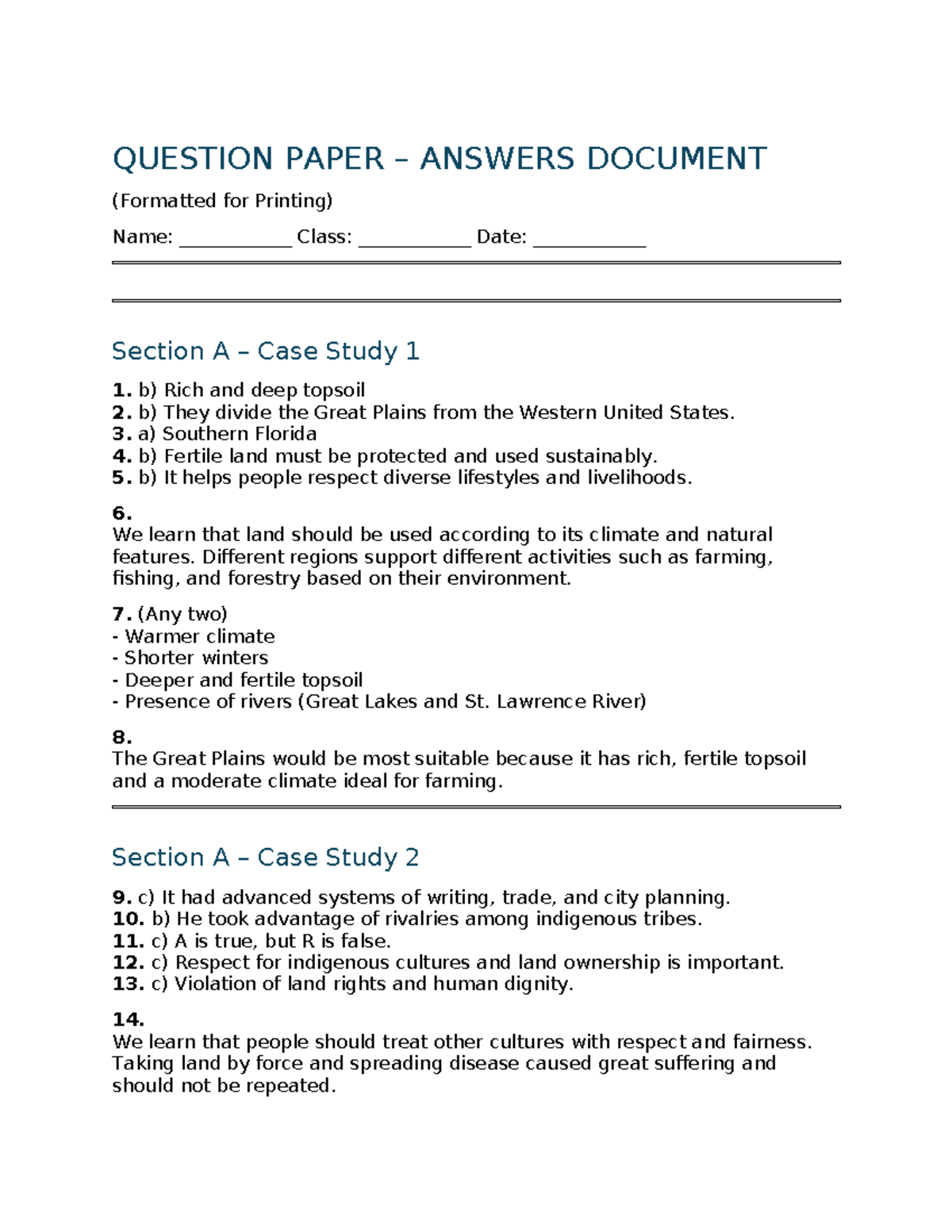 Geography 101: Case Study & Short Answer Responses - Studocu