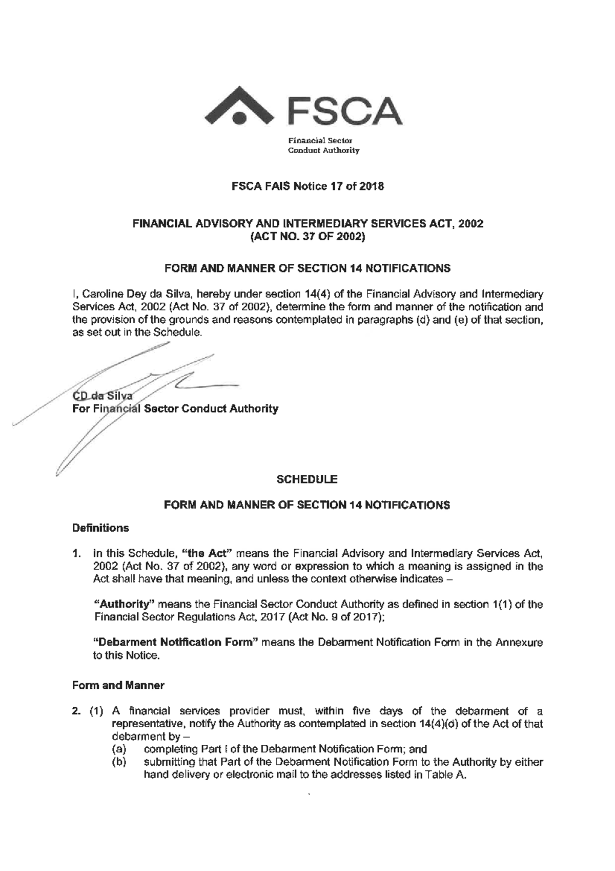 FSCA FAIS Notice 17 of 2018 - Notification & Debarment Procedure Guide ...