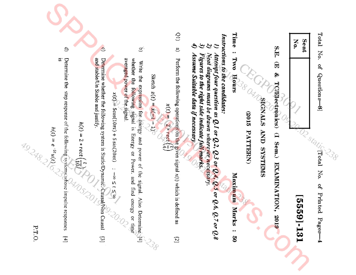 CE 23 Signals and Systems Model Question Paper - 2019 Exam - Studocu