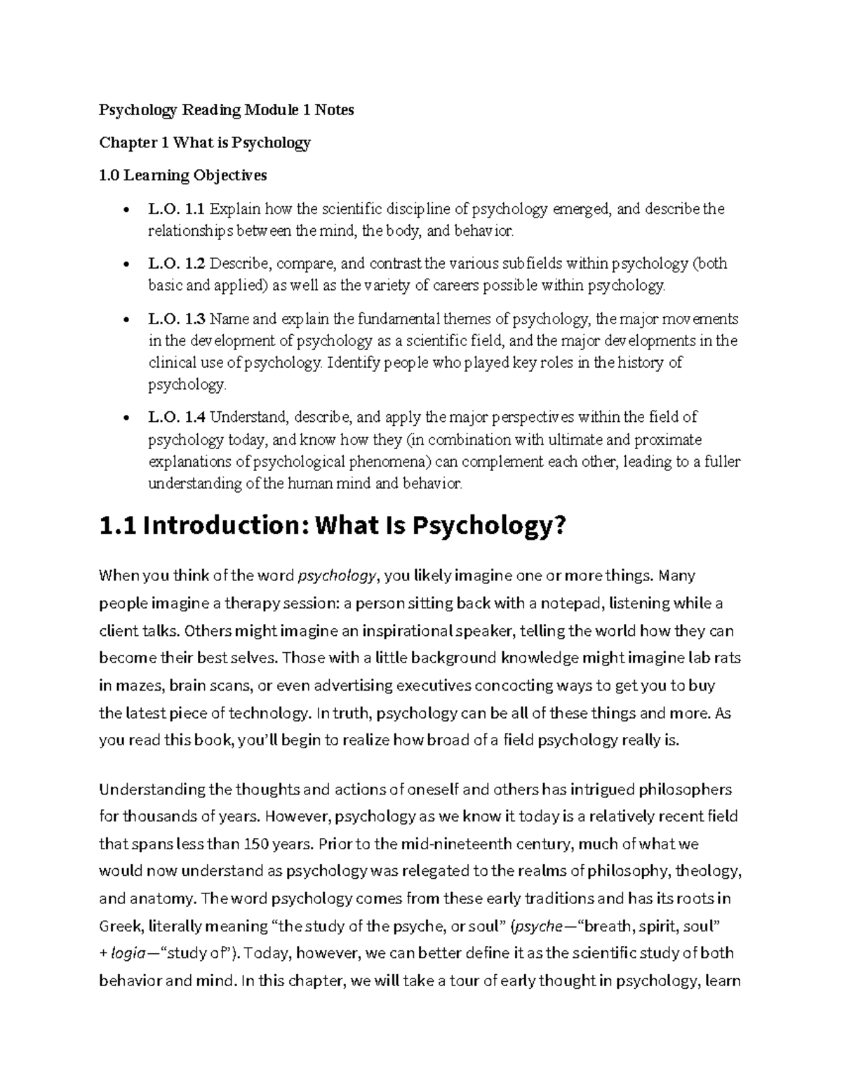 Psychology 101: Module 1 Notes on the Science and Scope of Psychology ...