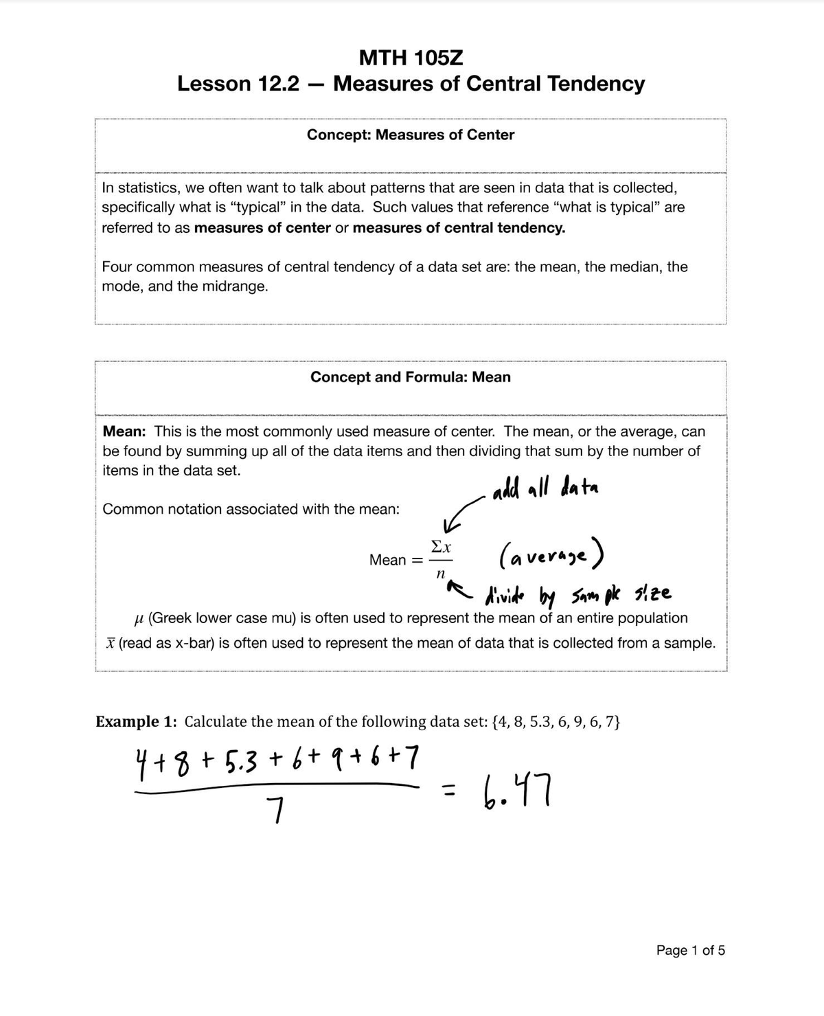 MTH 105Z Lesson 12.2: Understanding Measures of Central Tendency - Studocu
